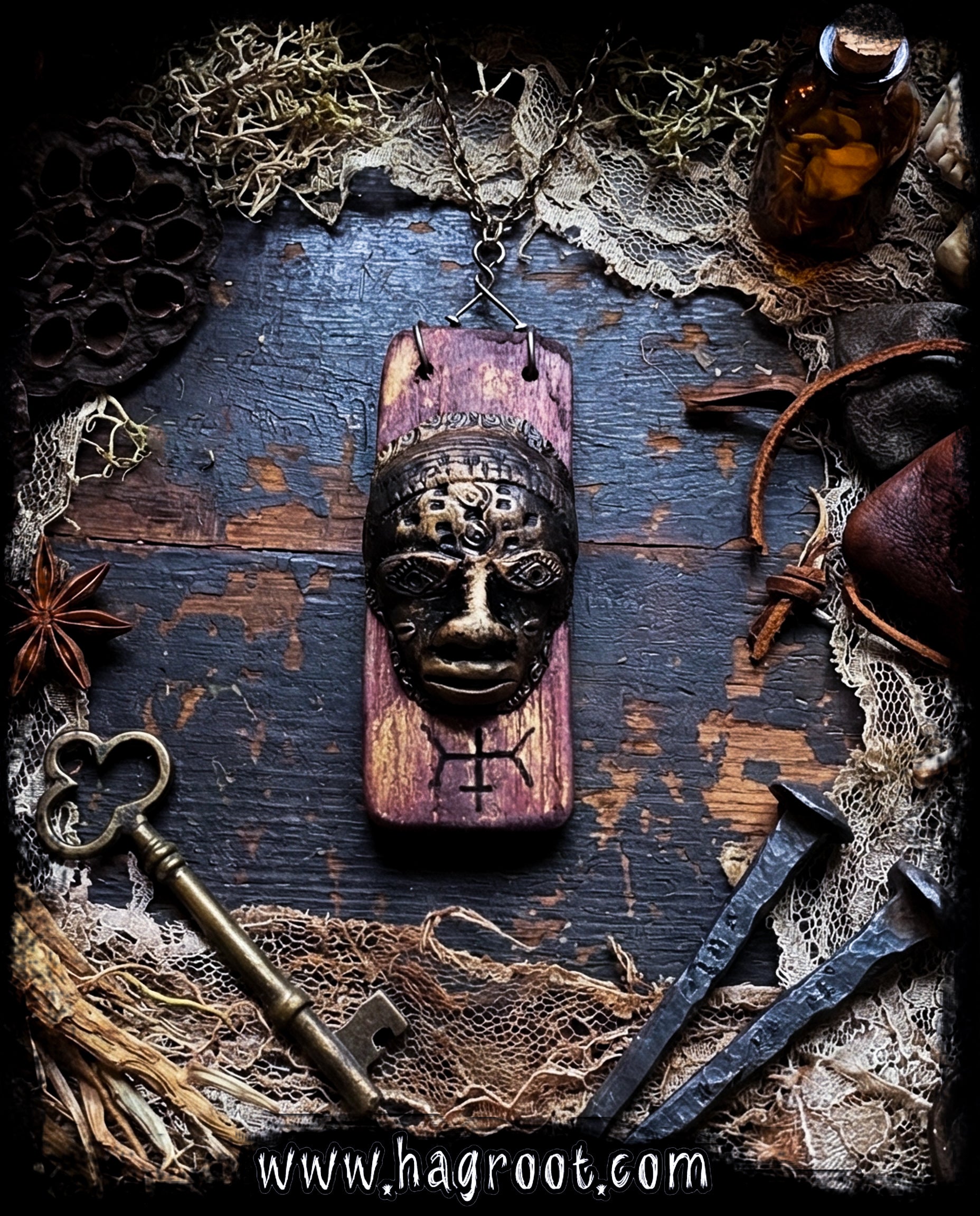 Wisdom of the Heart - Wood + Clay Talisman/Amulet Necklace