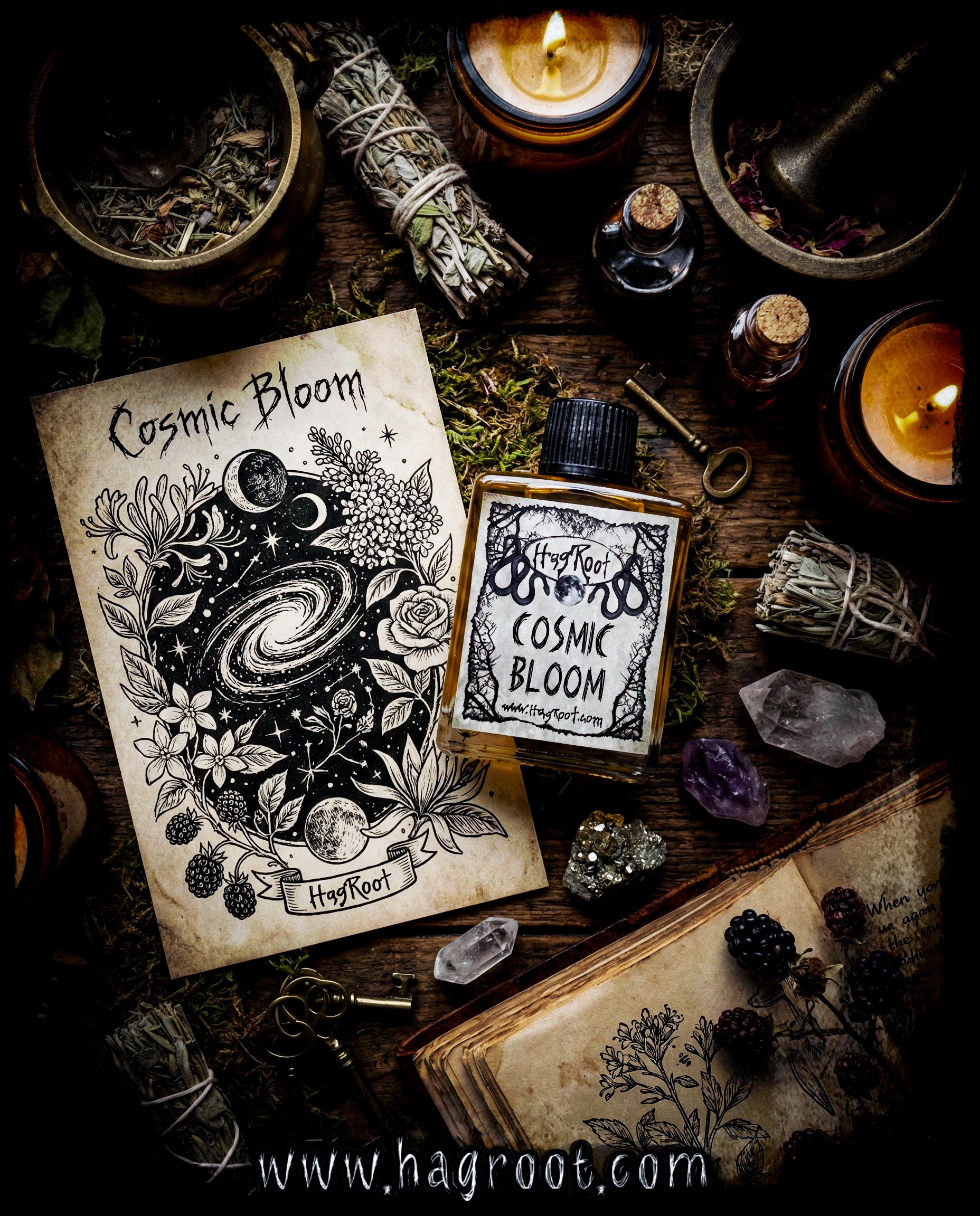 COSMIC BLOOM-(Honeysuckle, Lilac, Neroli, Jasmine, Champaka Flowers, Rose, Blackberry)-Perfume, Cologne, Anointing, Ritual Oil