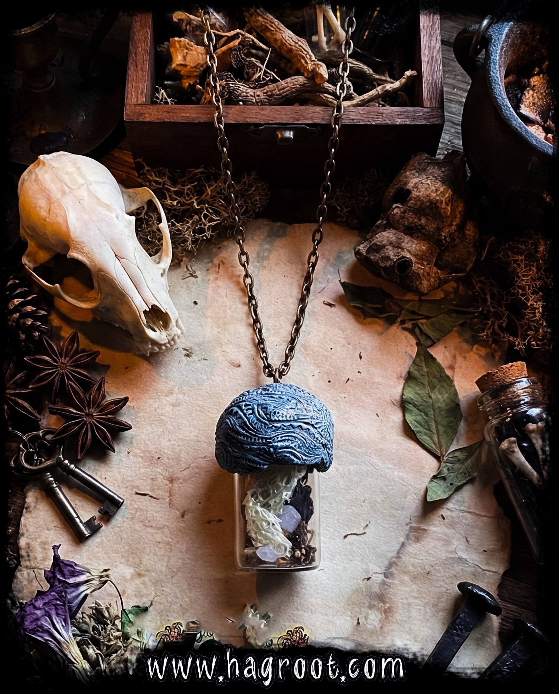 Conjure Necklace with Mandrake Root, Rose Quartz and Snake Skin for Love, Protection + Spiritual Connection