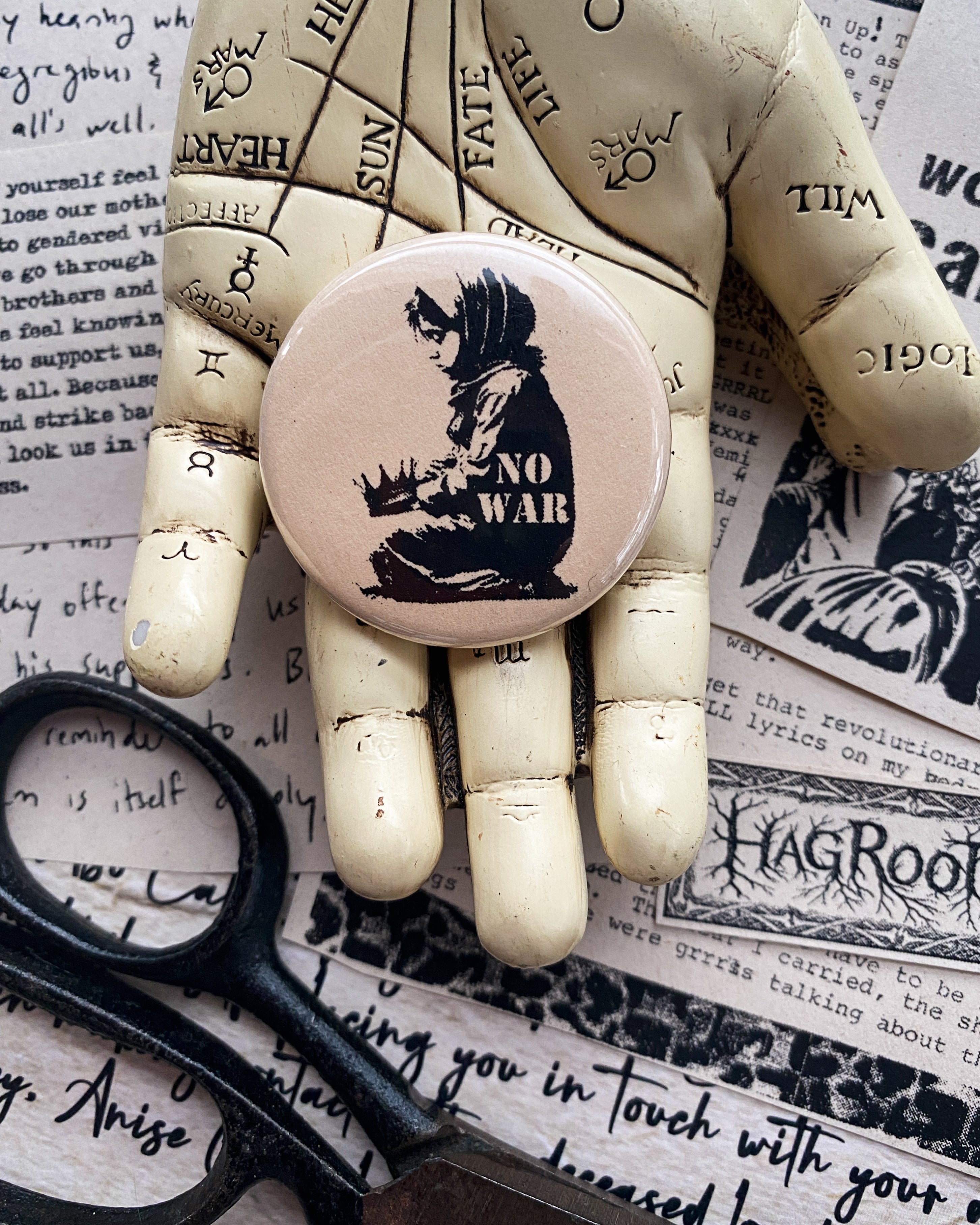 No War - Hand Pressed Button/Pin - 1.5"