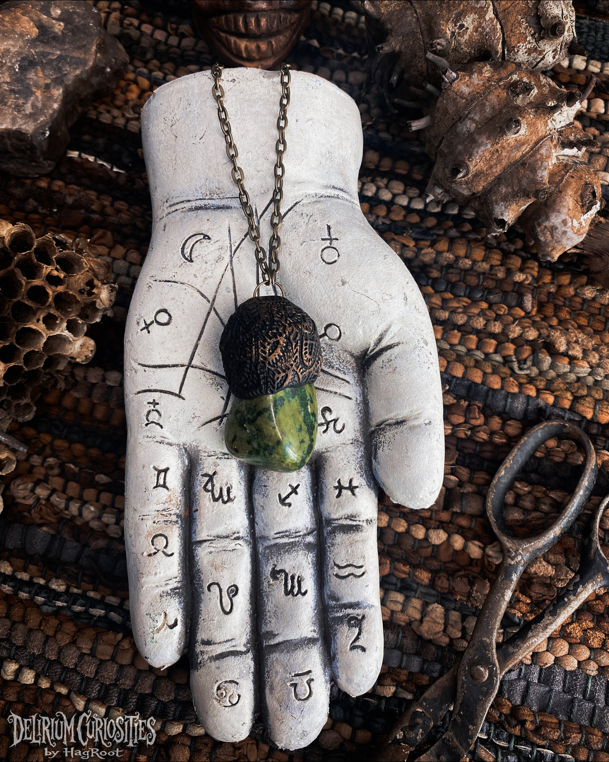 Serpentine + Clay Necklace with an Organic Pattern