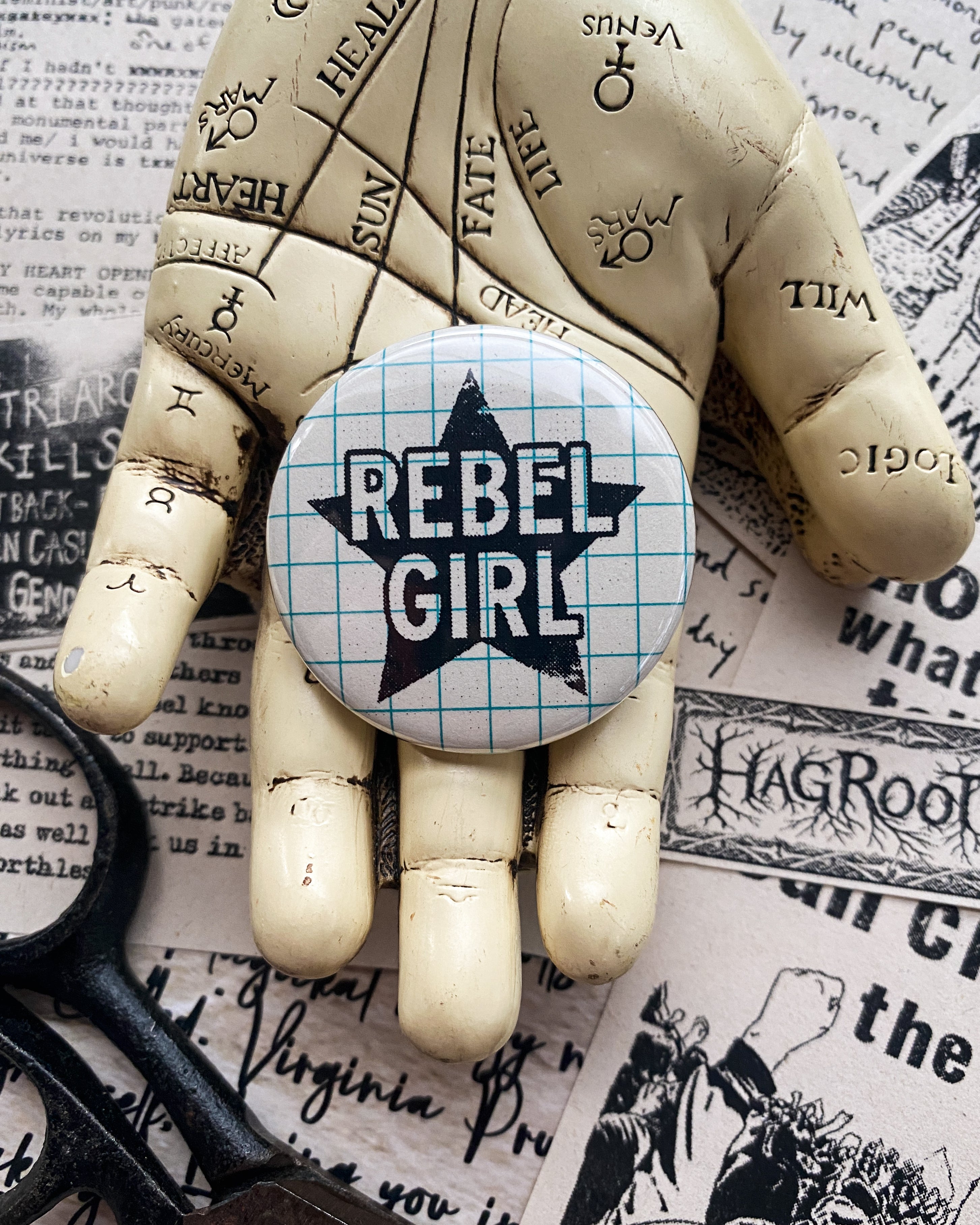 Rebel Girl - Hand Pressed Button/Pin - 1.5"