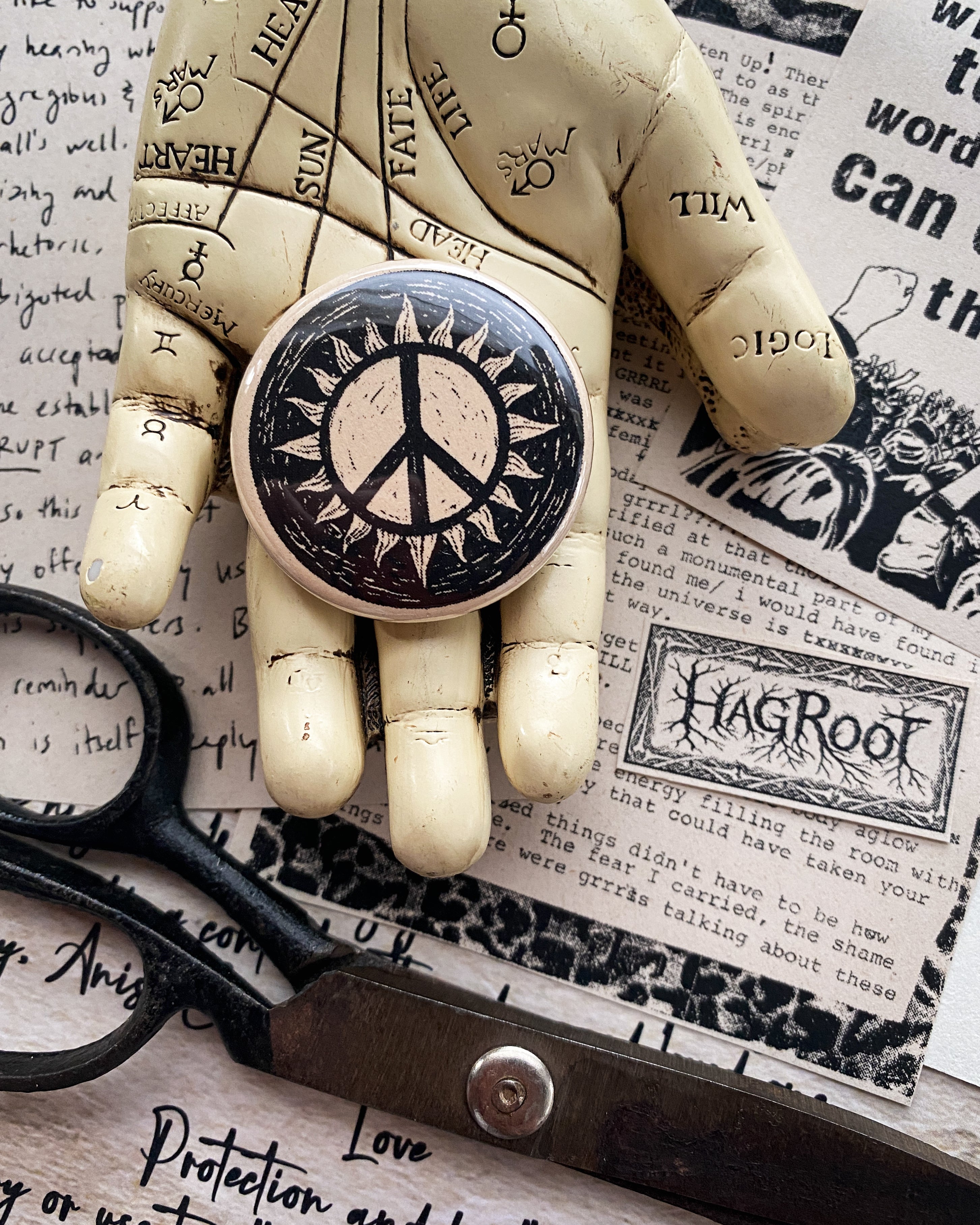 Peace Sign - Hand Pressed Button/Pin - 1.5"