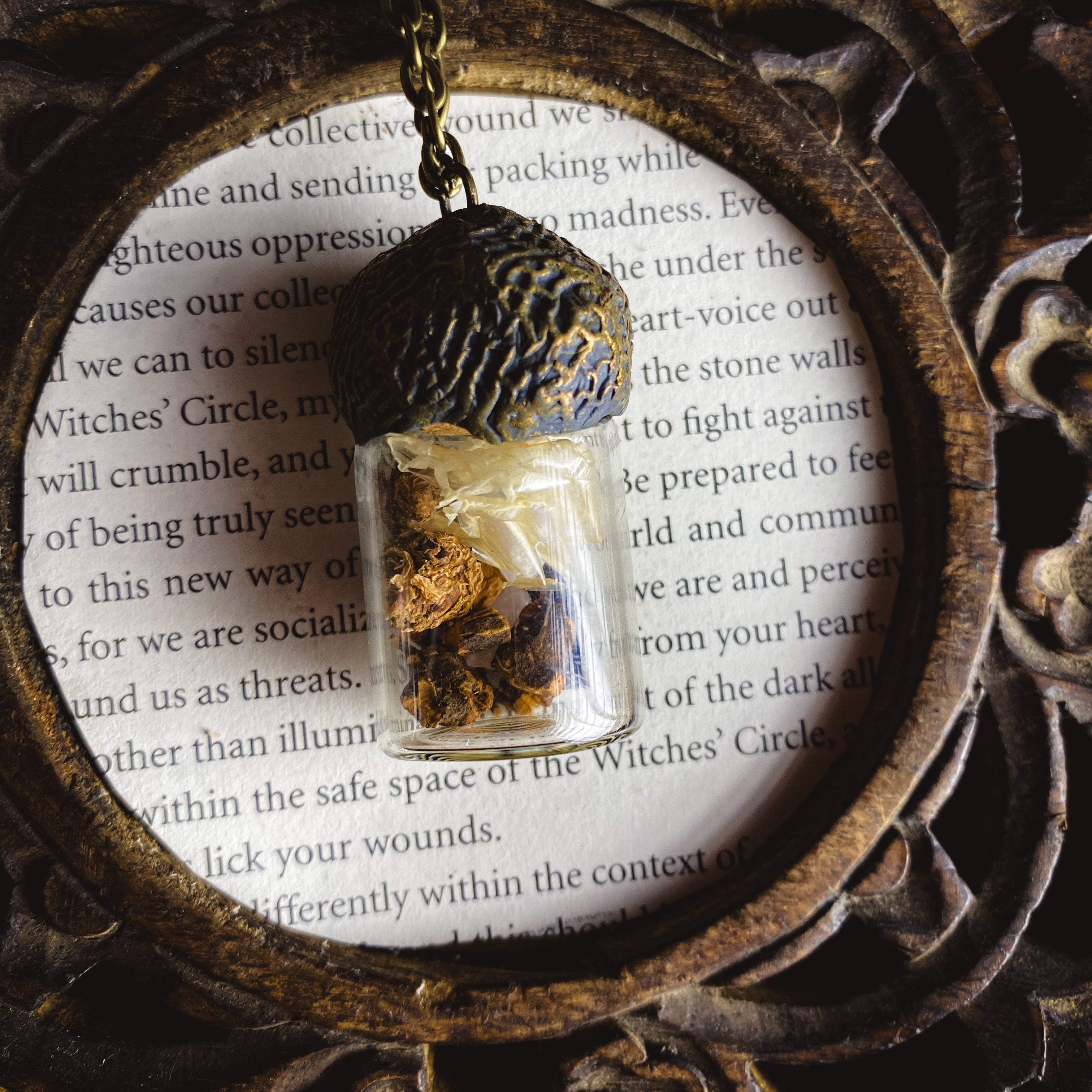 Conjure Necklace with Snake Skin, Mandrake Root and Rose Quartz