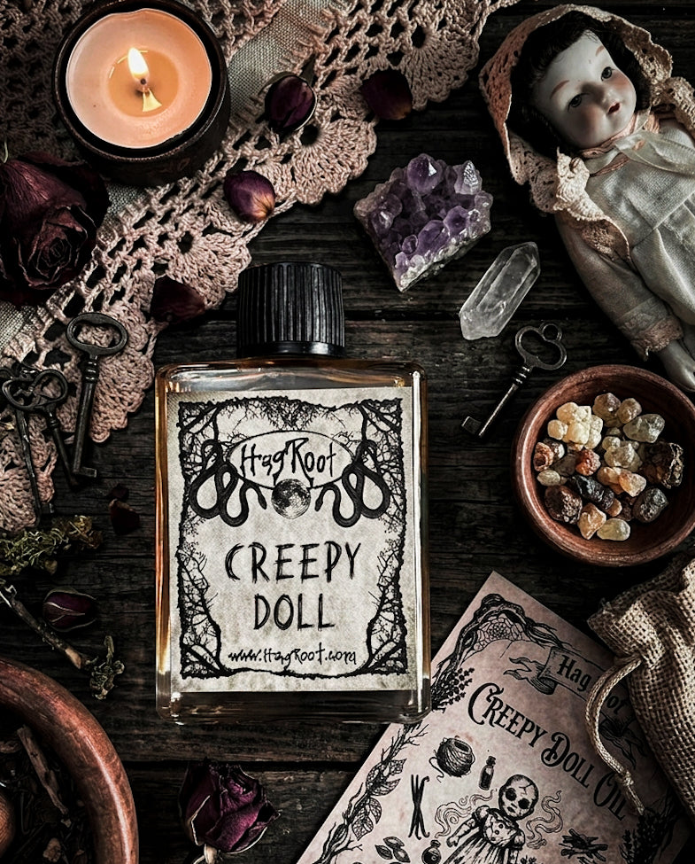 CREEPY DOLL-(Spun Sugar, Vanilla, Cardamom, Vetiver, Cedar, Frankincense)-Perfume, Cologne, Anointing, Ritual Oil