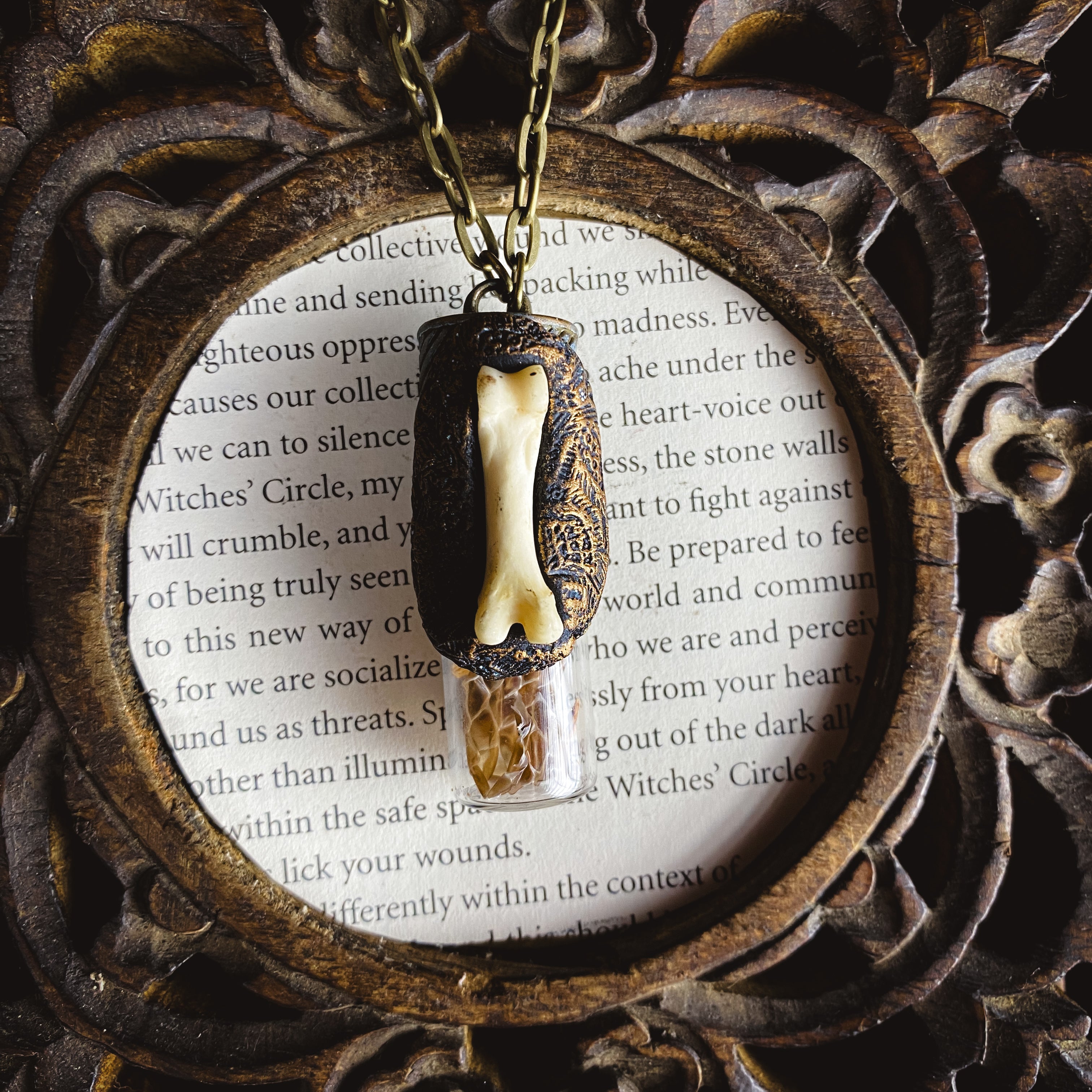 Conjure Necklace with Snake Skin, Orris Root and Bone