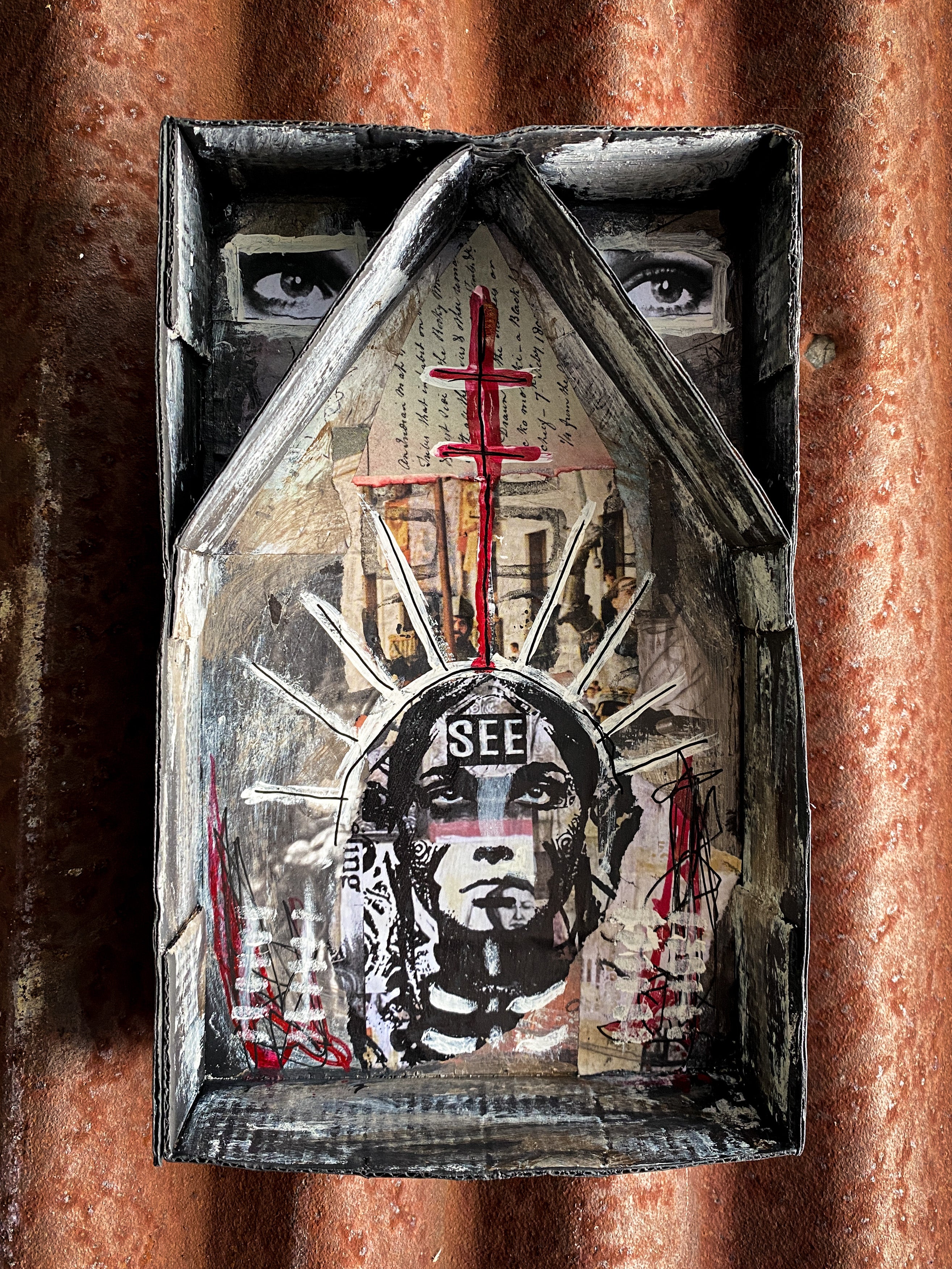 The Seer - Original Mixed Media Shrine - Collage Assemblage Art