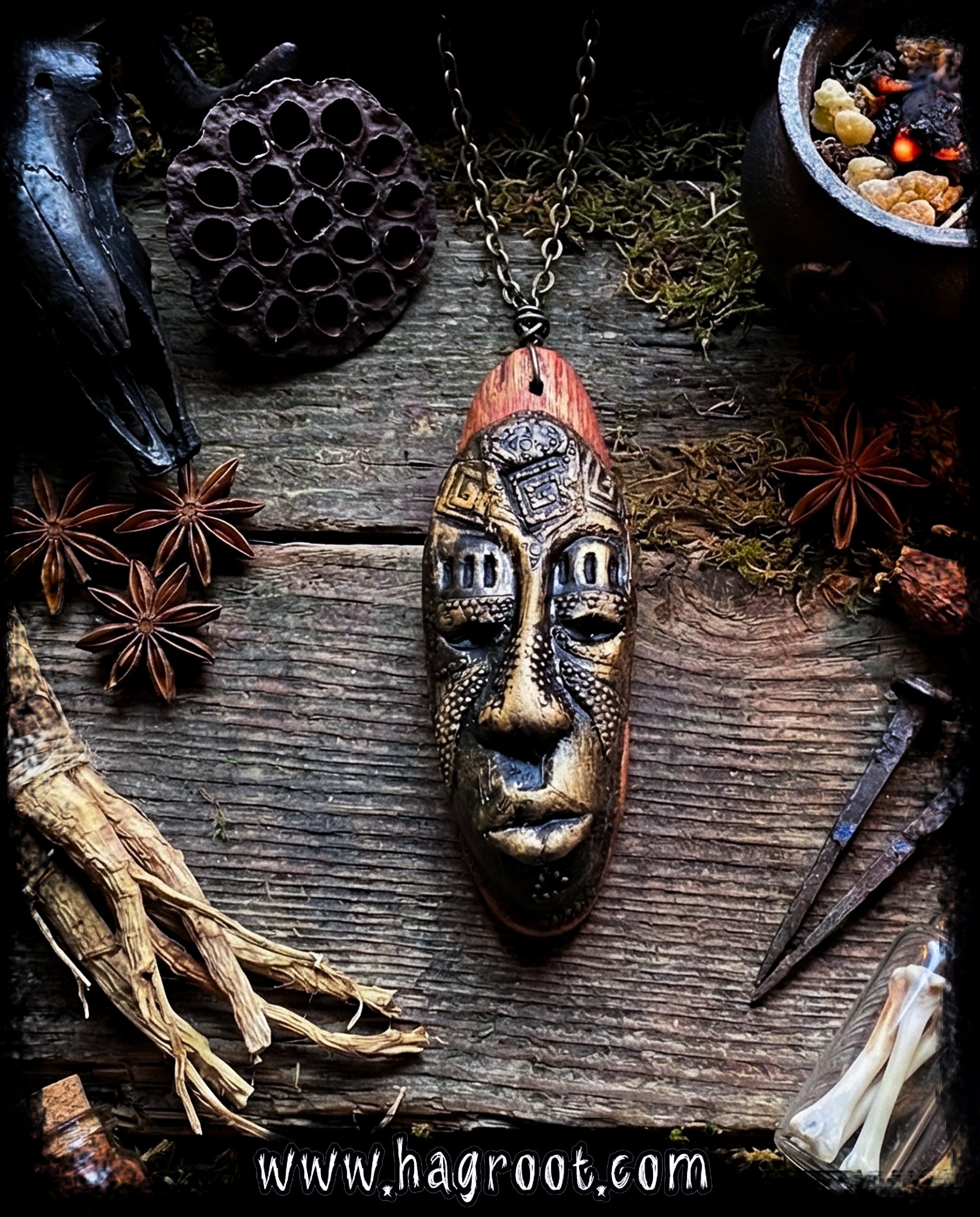 The Dream Weaver - Wood + Clay Talisman/Amulet Necklace