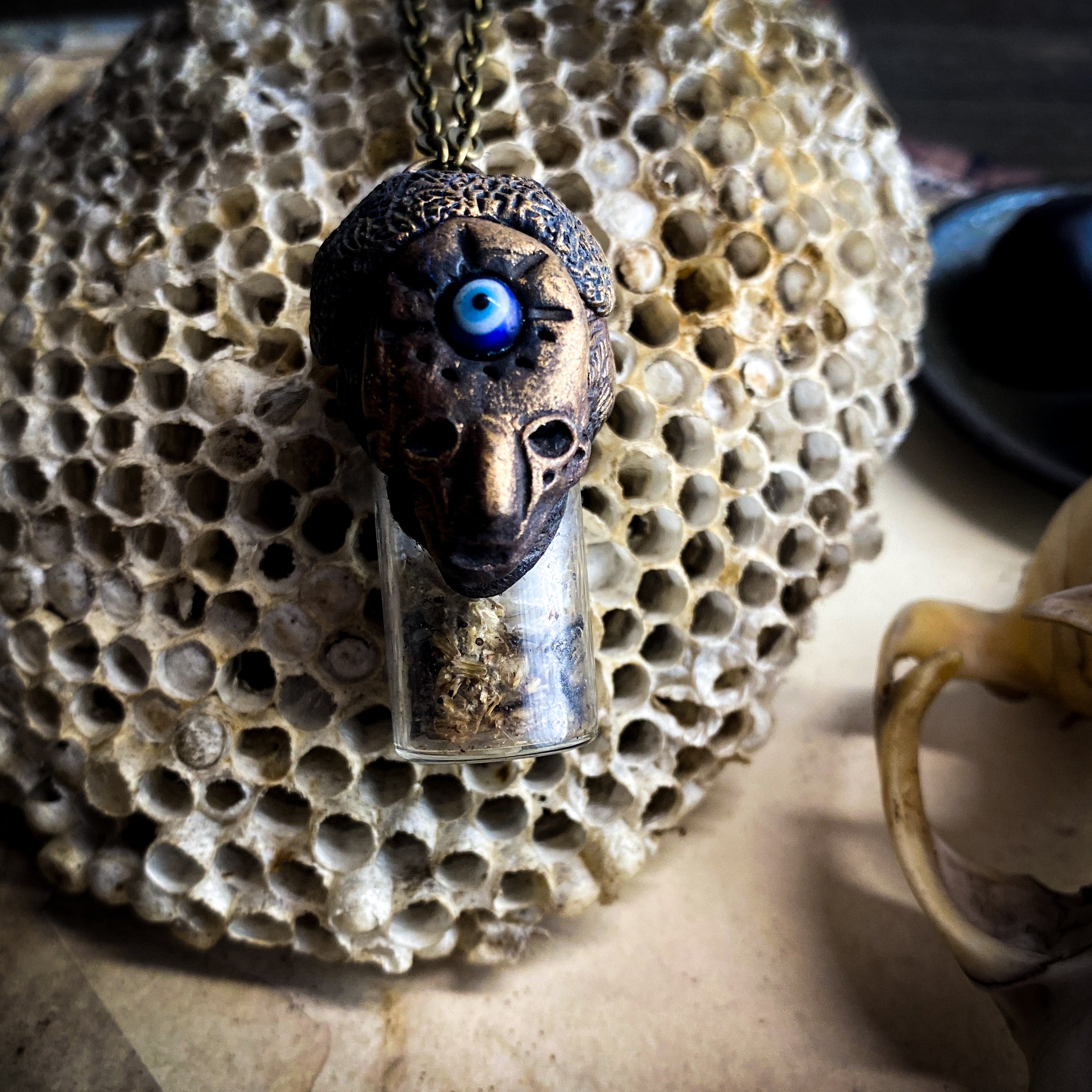 Shadow Walker - Conjure Necklace with Mugwort, Snake Skin + Evil Eye