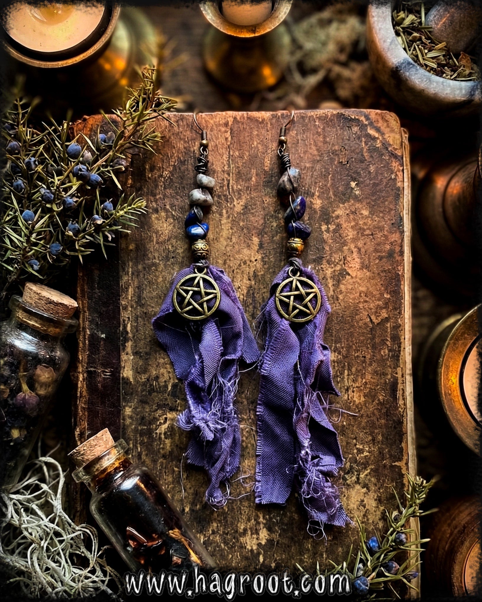 Psychic Witch Earrings - Handcrafted with Lapis Lazuli + Salvaged Silk