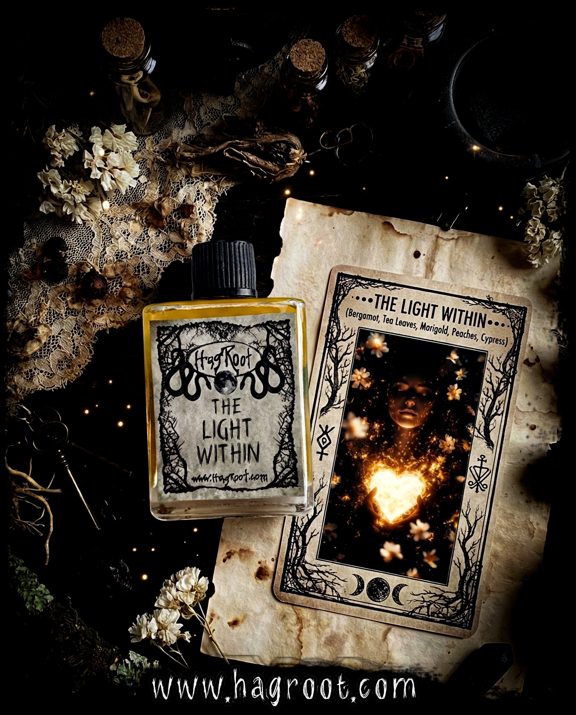 THE LIGHT WITHIN-(Bergamot, Tea Leaves, Marigold, Peaches, Cypress)-Perfume, Cologne, Anointing, Ritual Oil