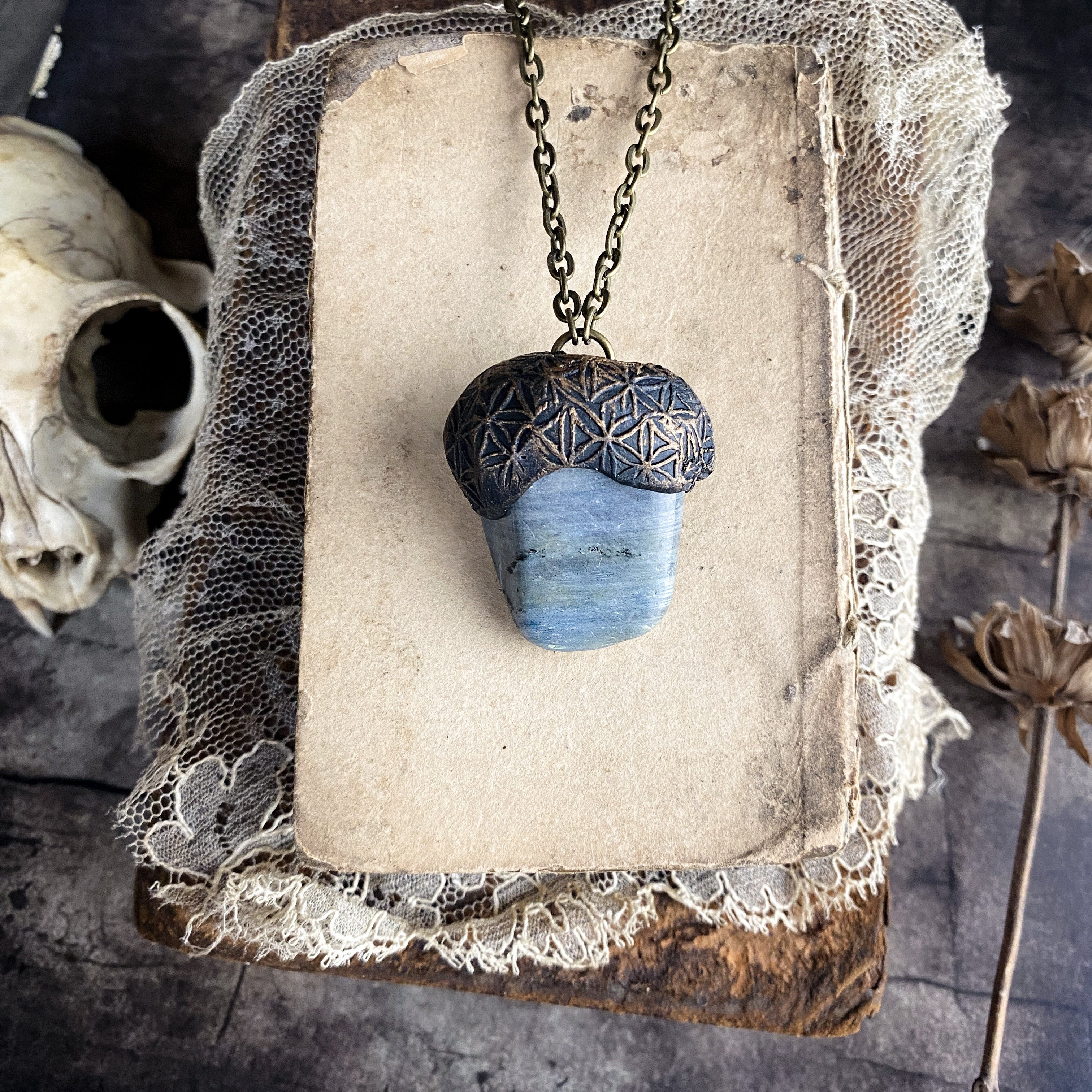 Labradorite Necklace - Handcrafted Clay and Stone Talisman