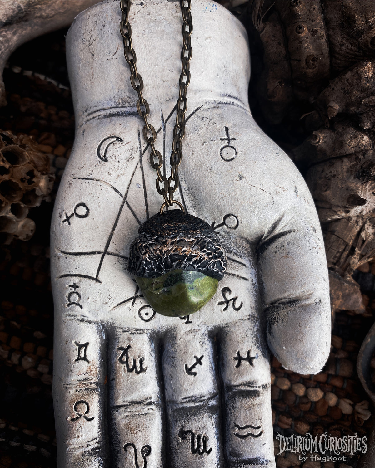 Serpentine + Clay Necklace with an Organic Pattern
