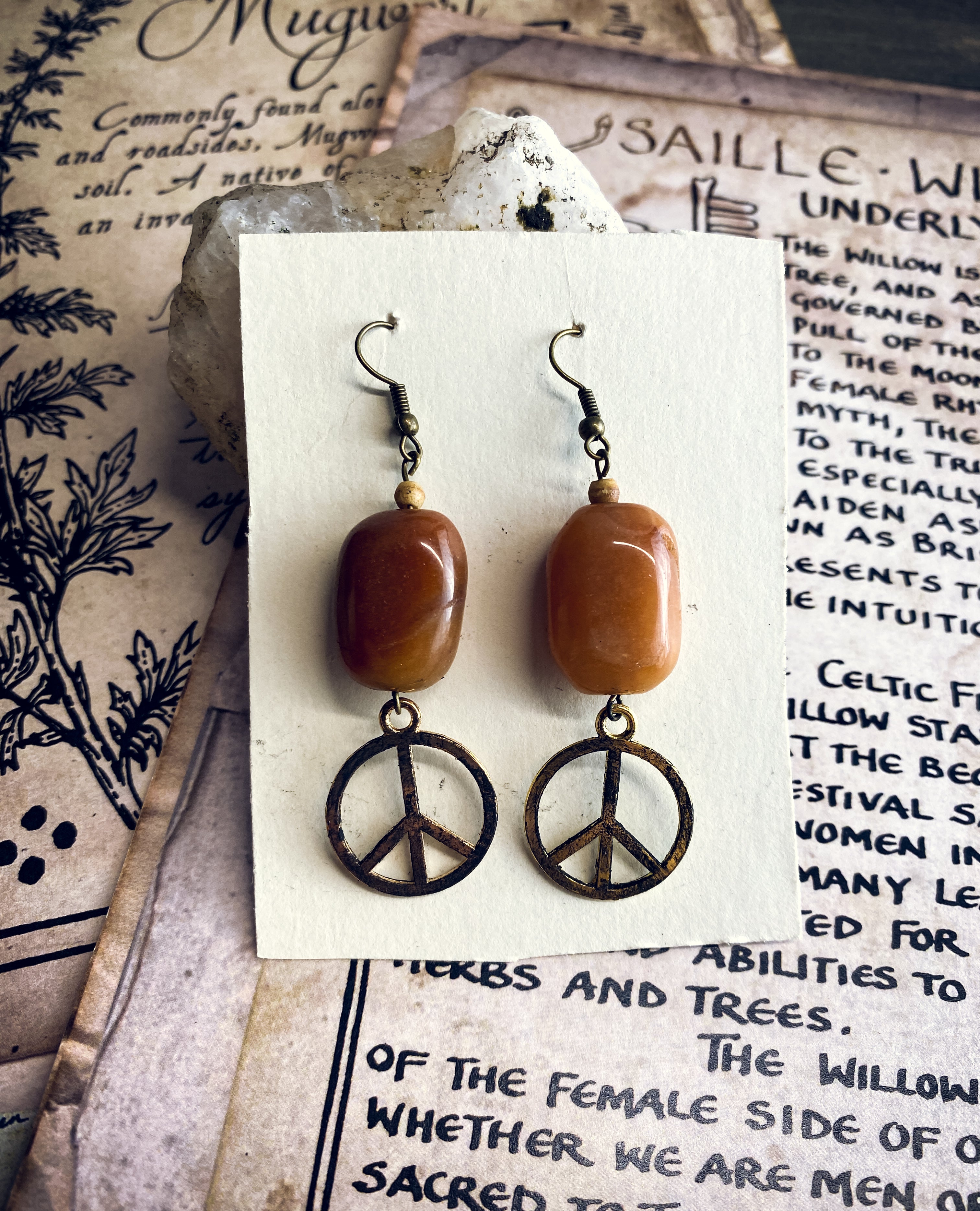 Carnelian Peace Sign Earrings