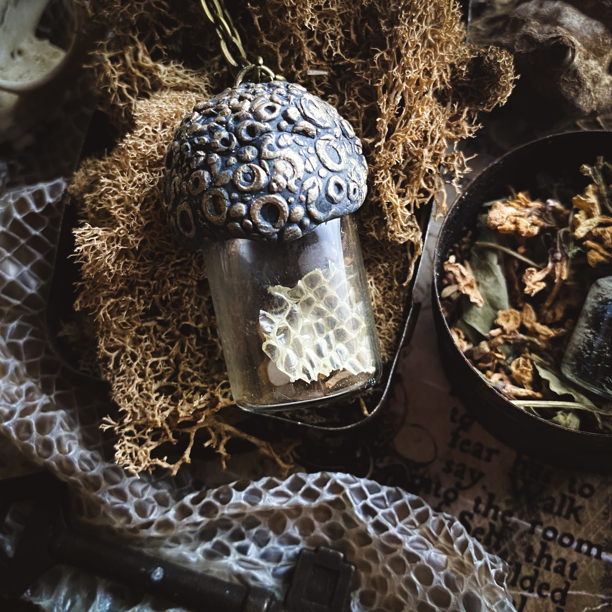 Conjure Necklace with Mandrake Root, Rose Quartz and Snake Skin for Love, Protection + Spiritual Connection