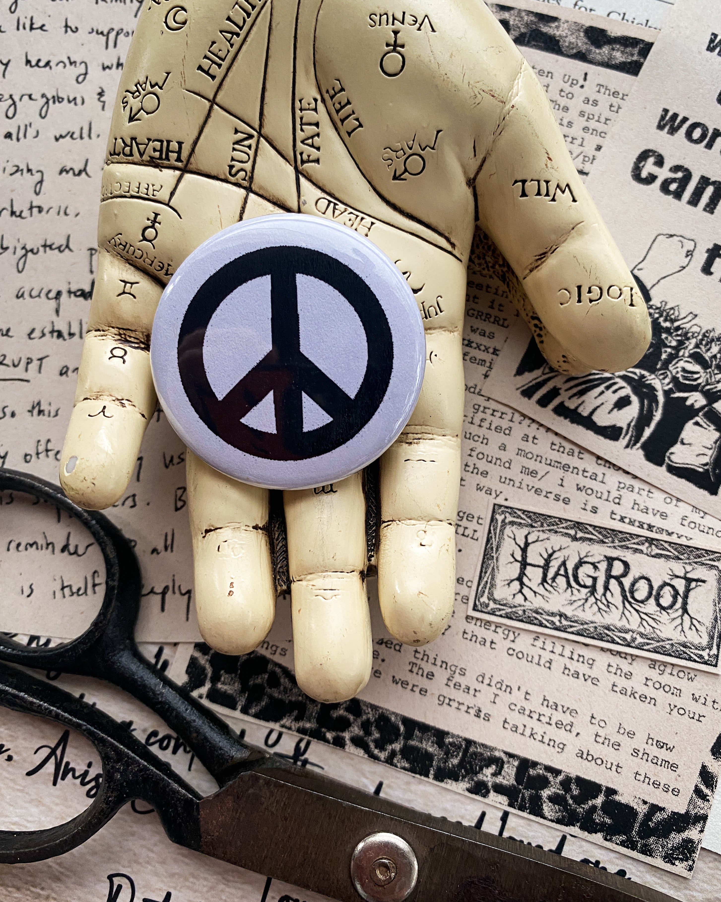 Peace Sign - Hand Pressed Button/Pin - 1.5"