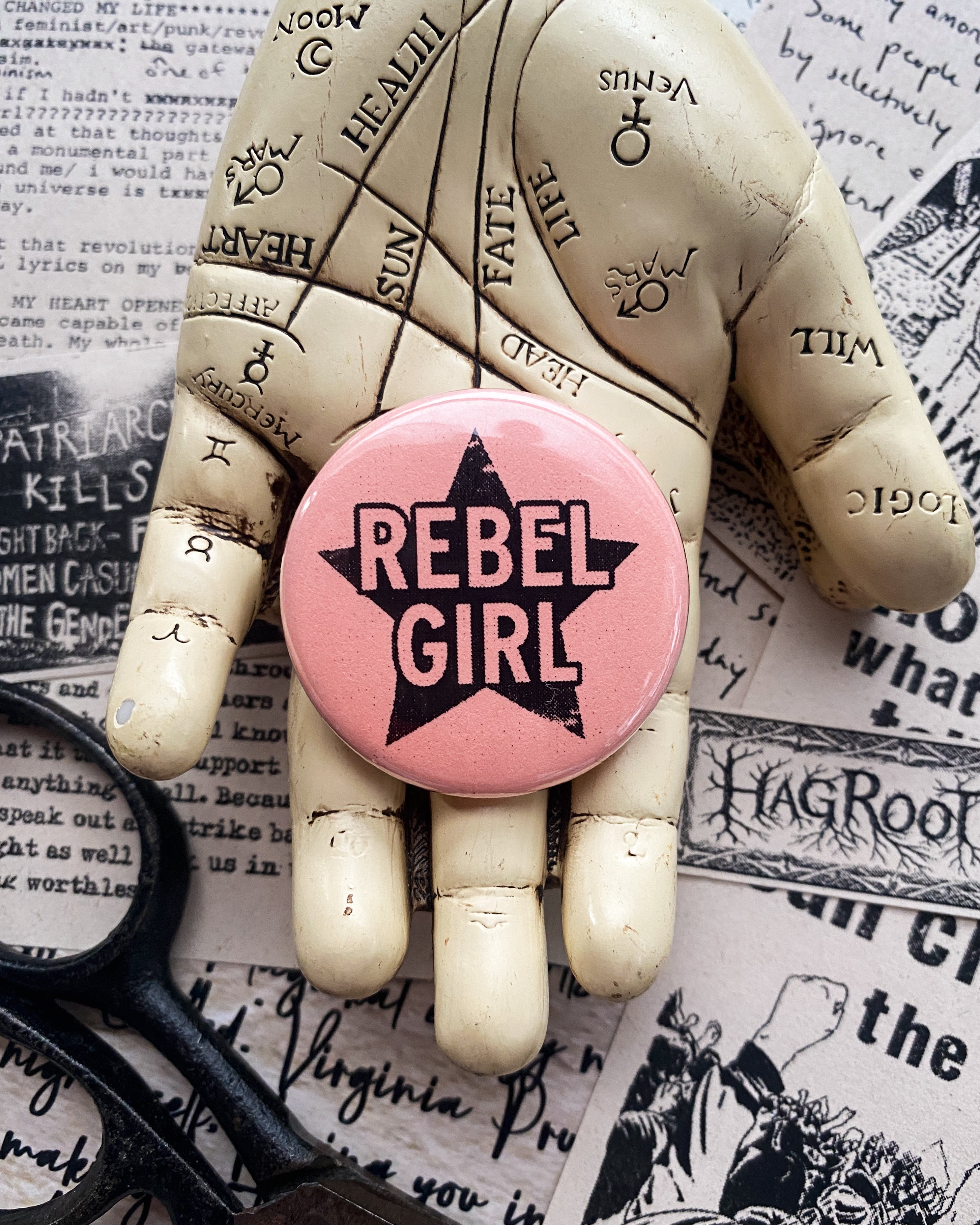 Rebel Girl - Hand Pressed Button/Pin - 1.5"