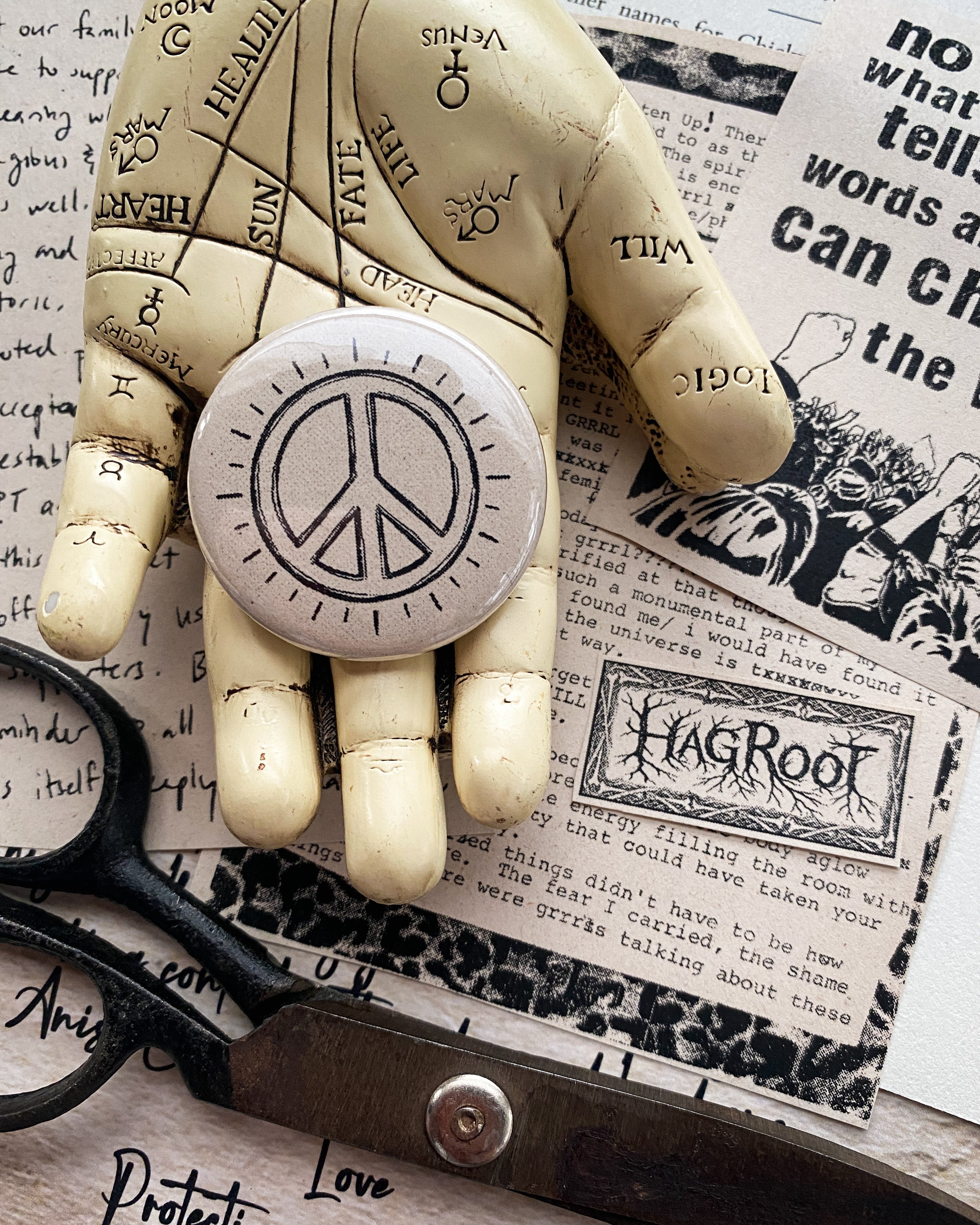 Peace - Hand Pressed Button/Pin - 1.5"