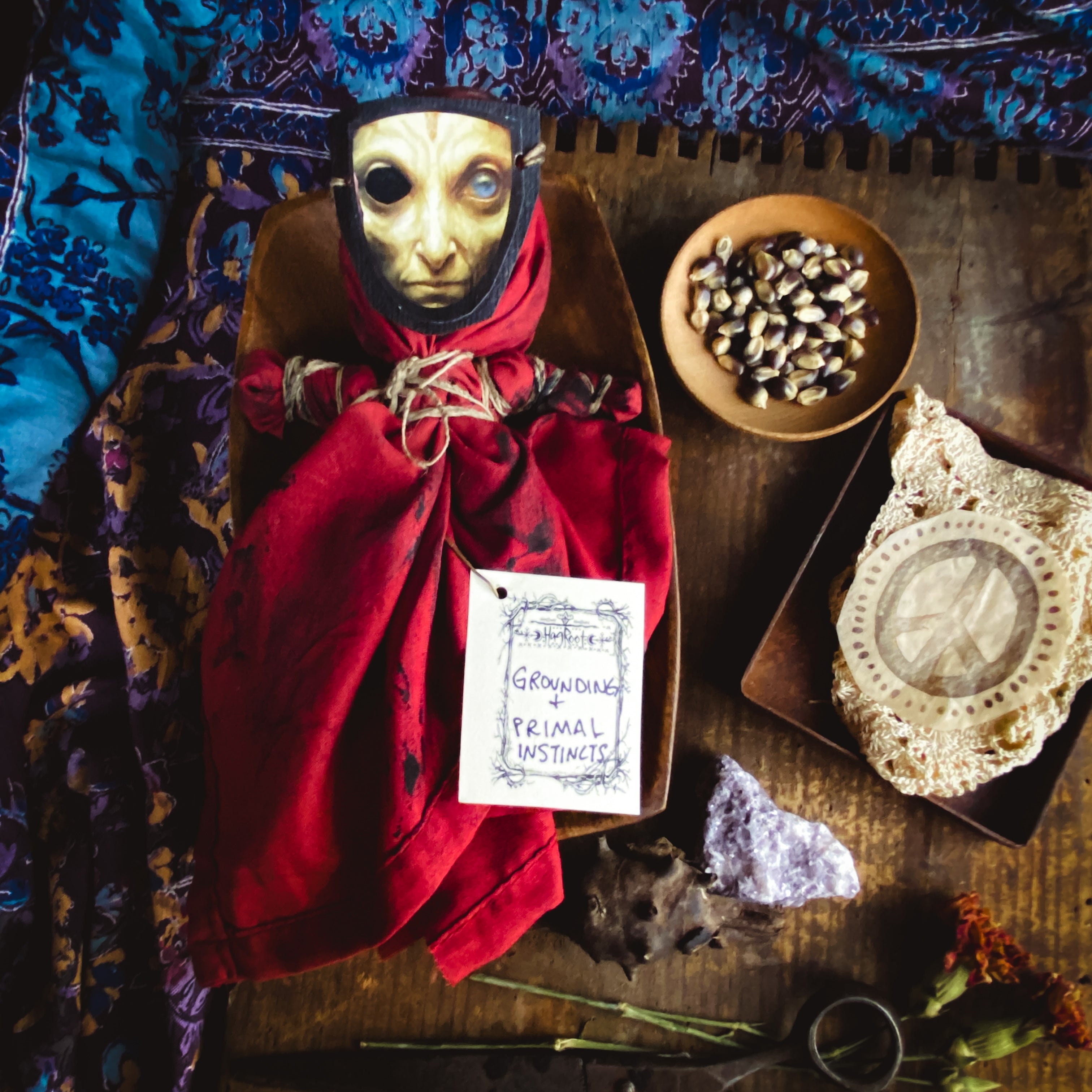 INTENTION DOLL FOR GROUNDING + PRIMAL INSTINCTS Containing Herbs, Roots, Stones, Snake Skin, Shells - Poppet, Conjure Doll, Medicine Doll, Spirit Doll