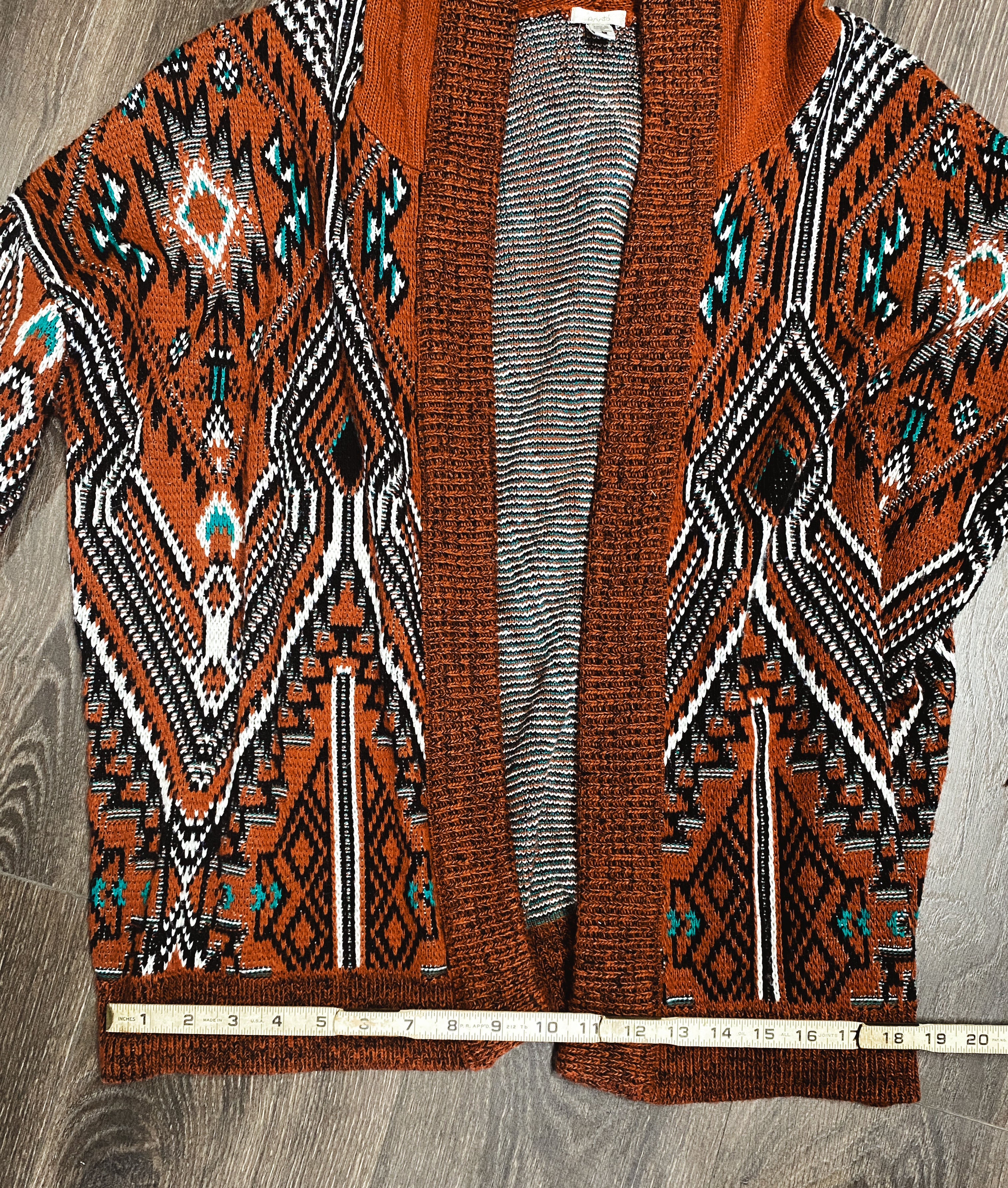 Tribal Design Cardigan With a Hood - Size Medium