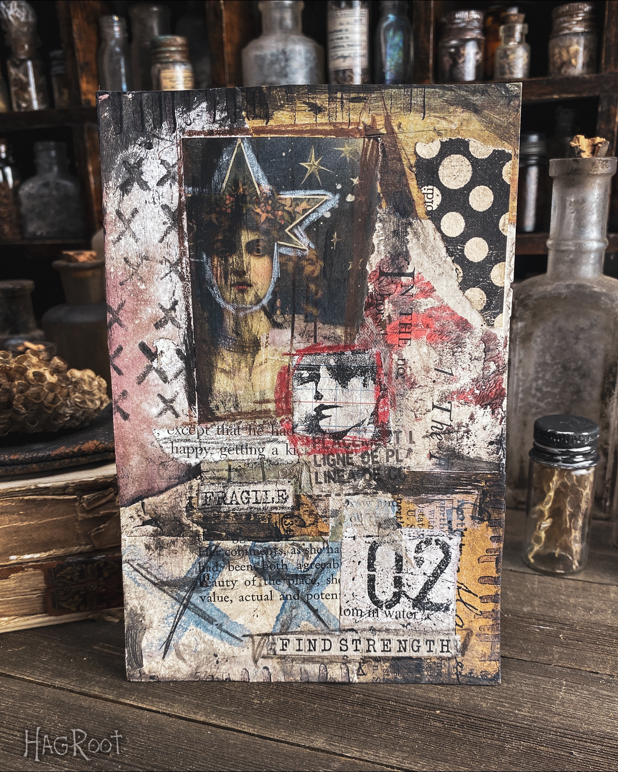 Find Strength - Original Mixed Media Collage - Altar Card