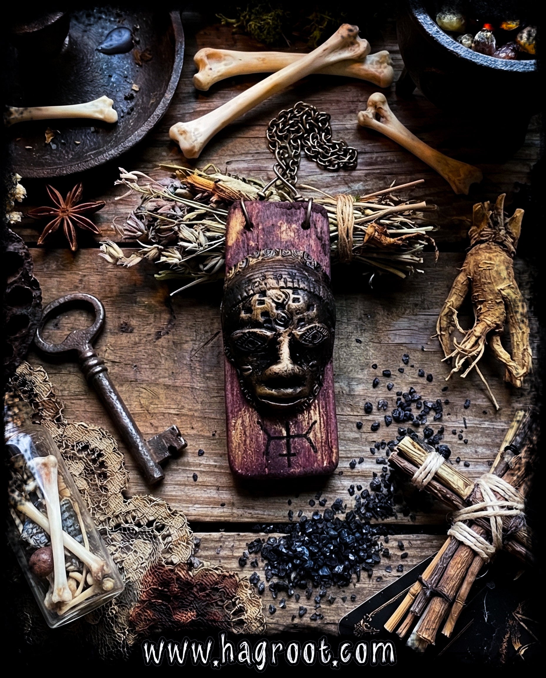 Wisdom of the Heart - Wood + Clay Talisman/Amulet Necklace