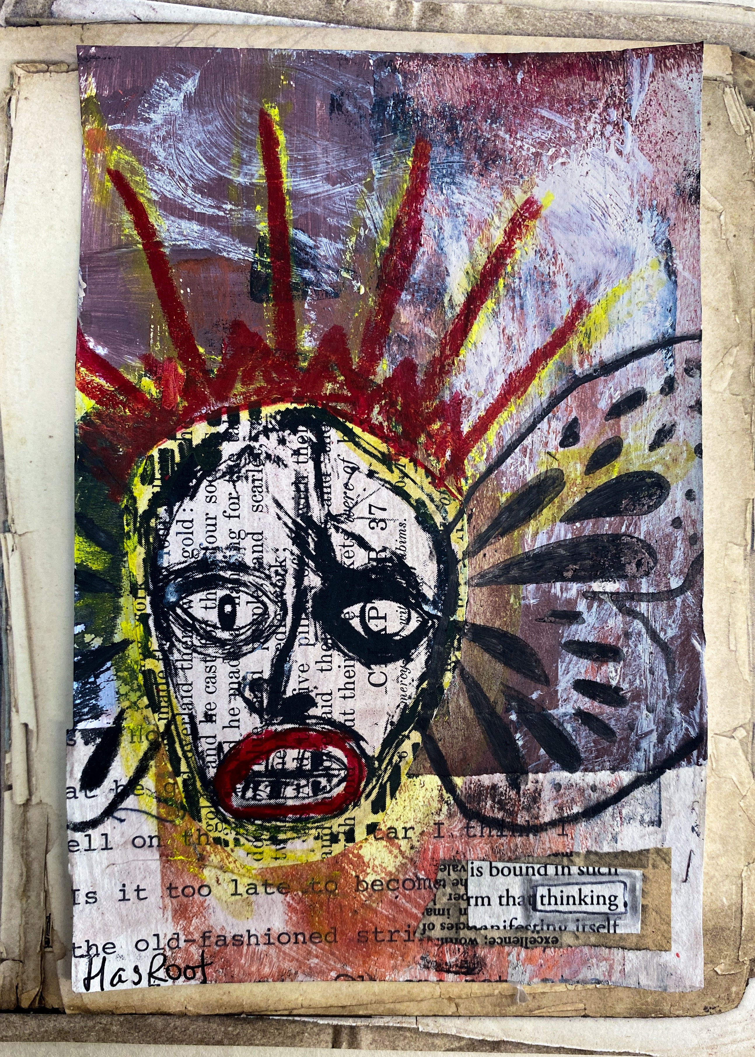 Thinking - Original Mixed Media Collage