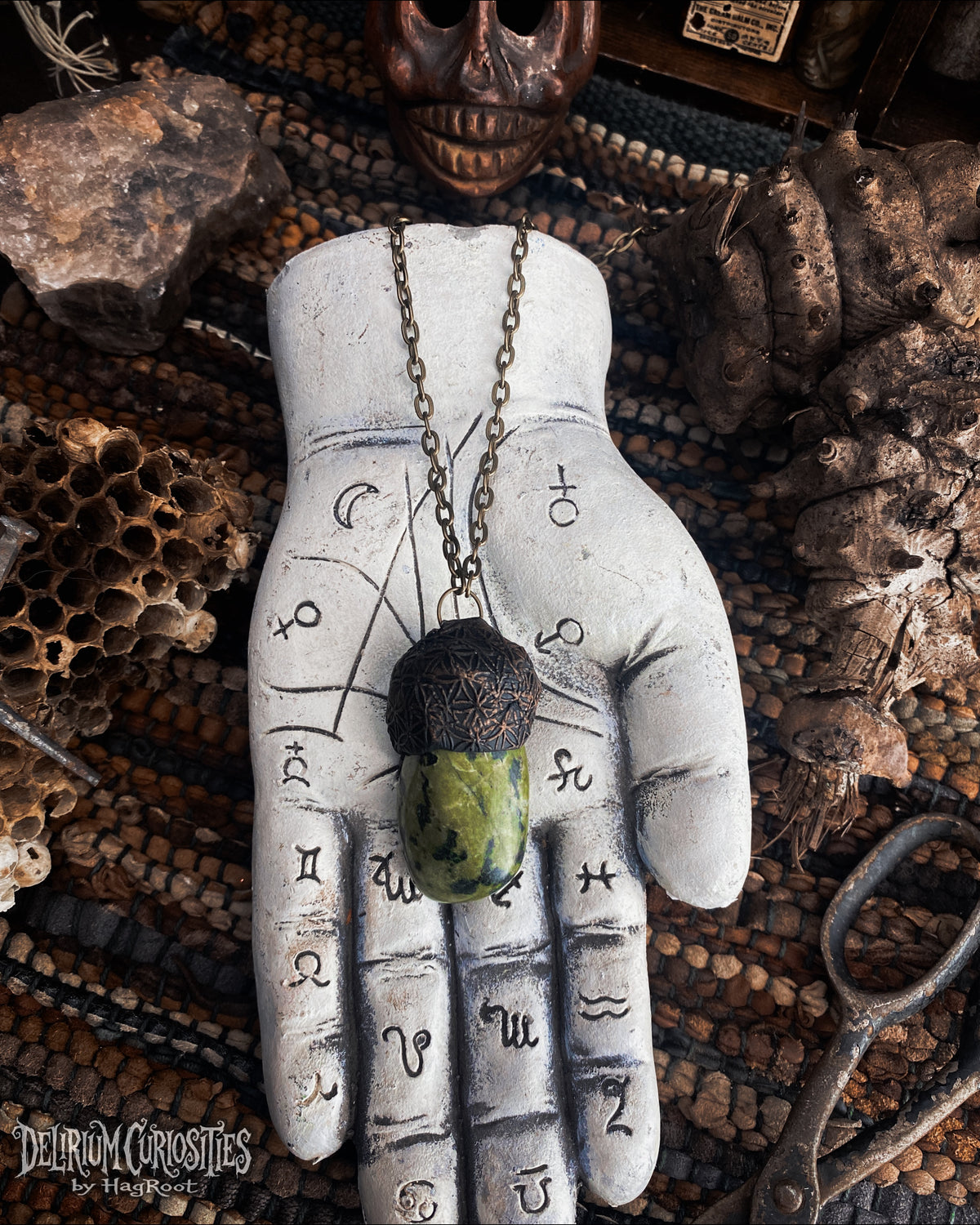 Serpentine Necklace with a Flower of Life Clay Pattern