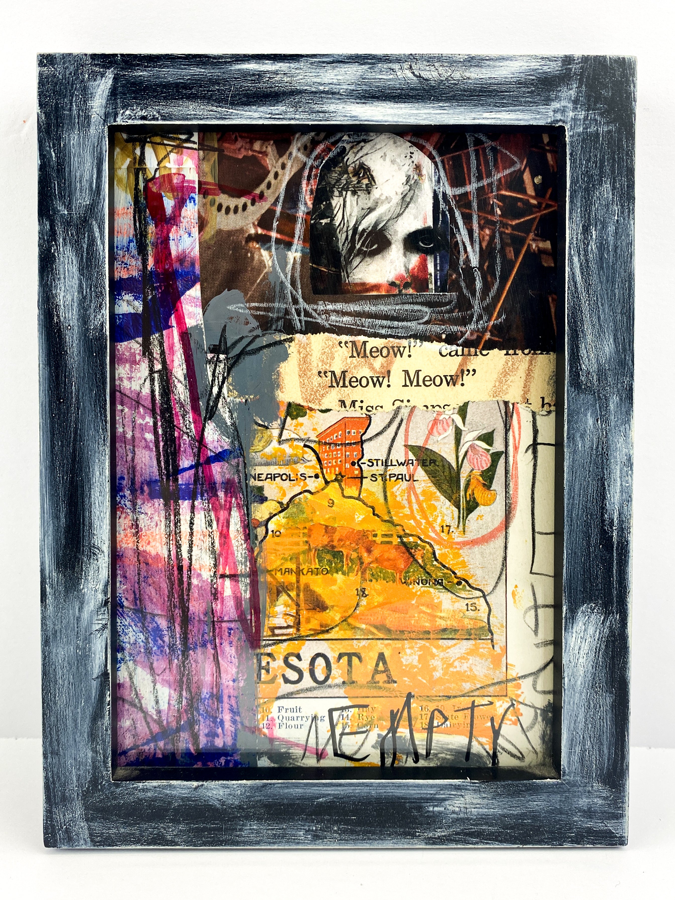 Empty - Original Mixed Media Collage In Frame