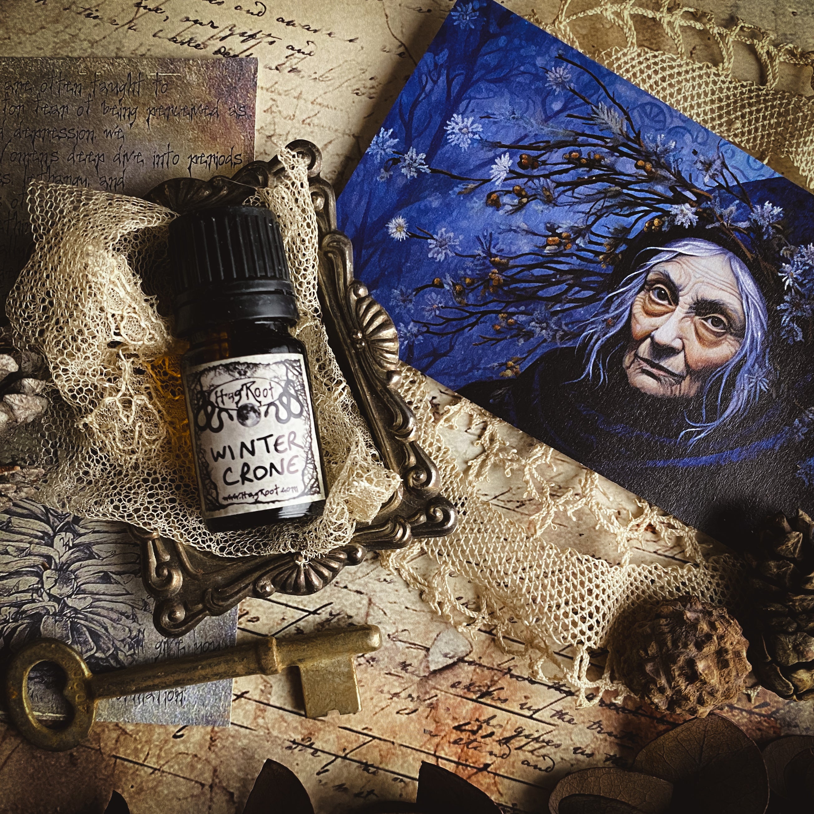 WINTER CRONE-(Snow Covered Evergreen Forests, Enchanting, Vanilla, Ceremonial Fire, Dark Spices)-Perfume, Cologne, Anointing, Ritual Oil
