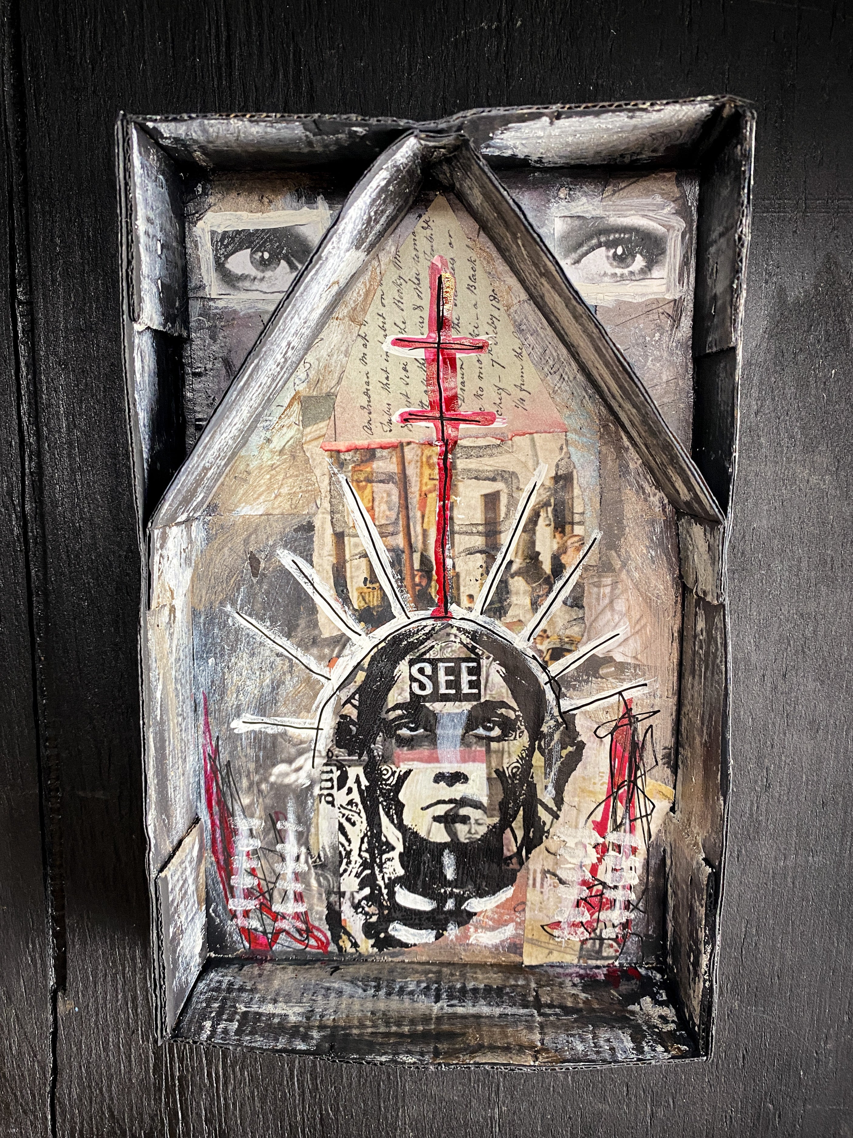 The Seer - Original Mixed Media Shrine - Collage Assemblage Art