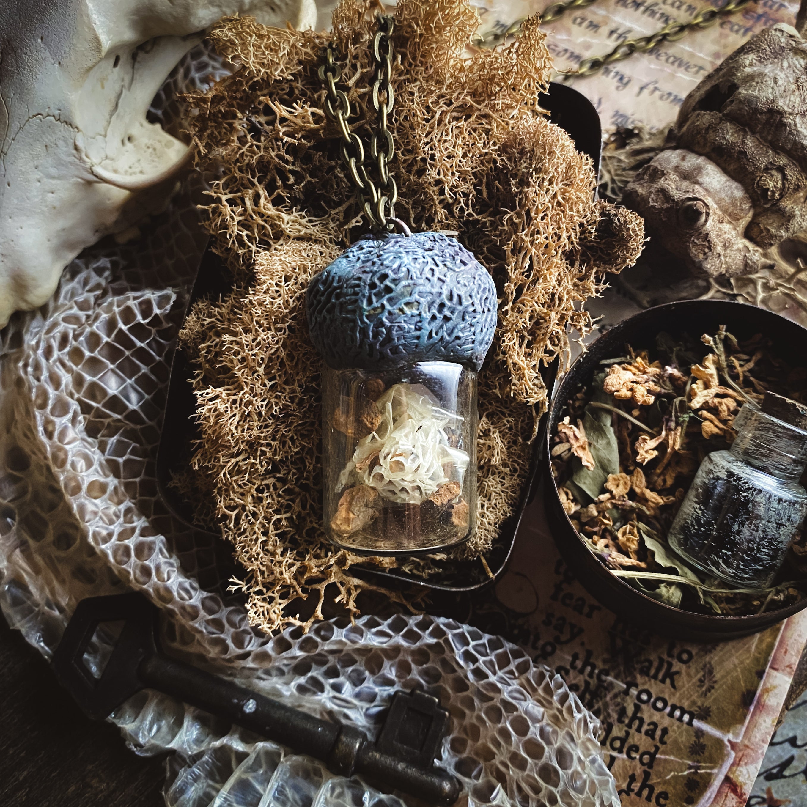 Conjure Necklace with Mandrake Root, Rose Quartz and Snake Skin for Love, Protection + Spiritual Connection