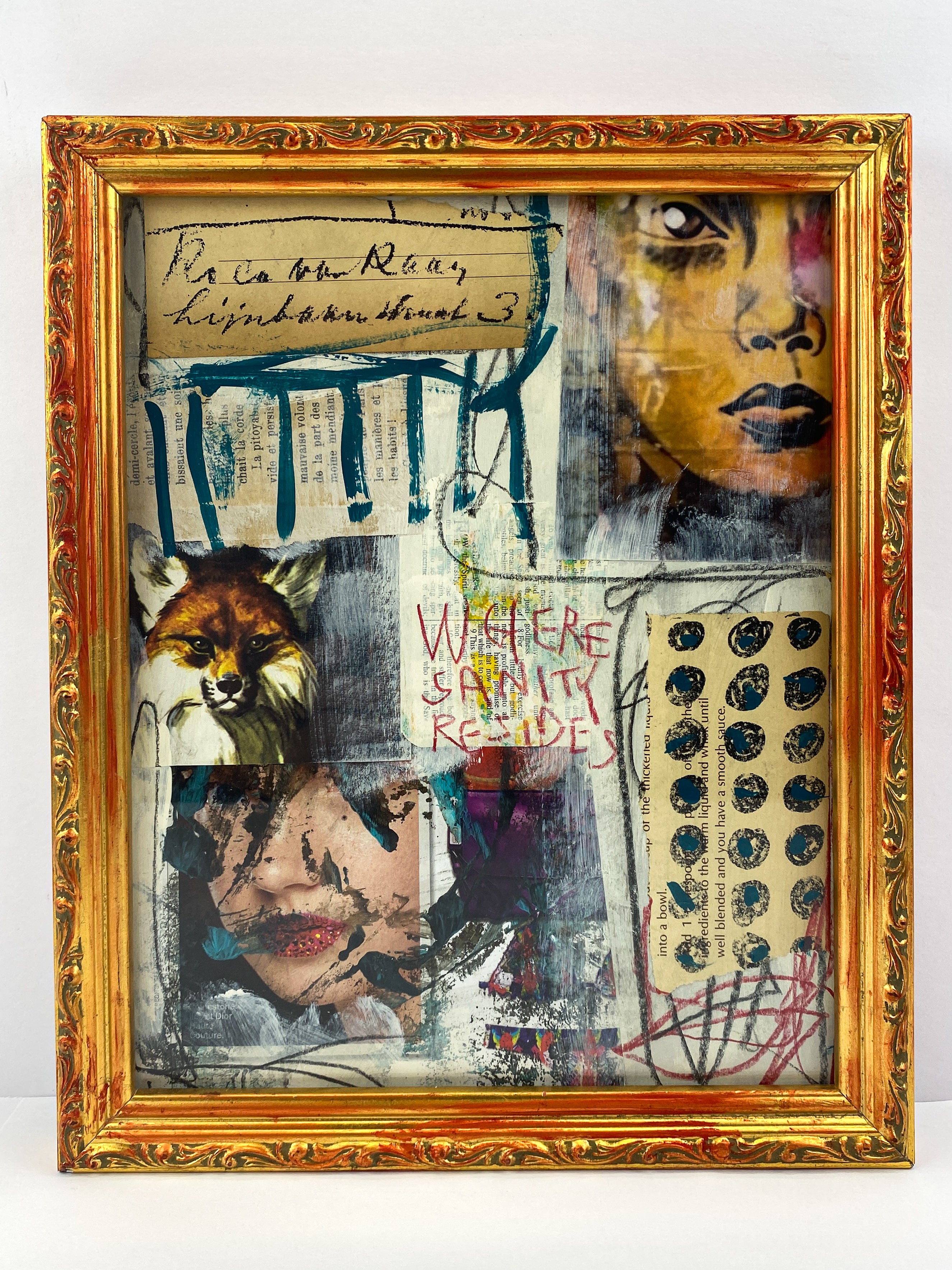 Where Sanity Resides - Original Mixed Media Collage In Frame