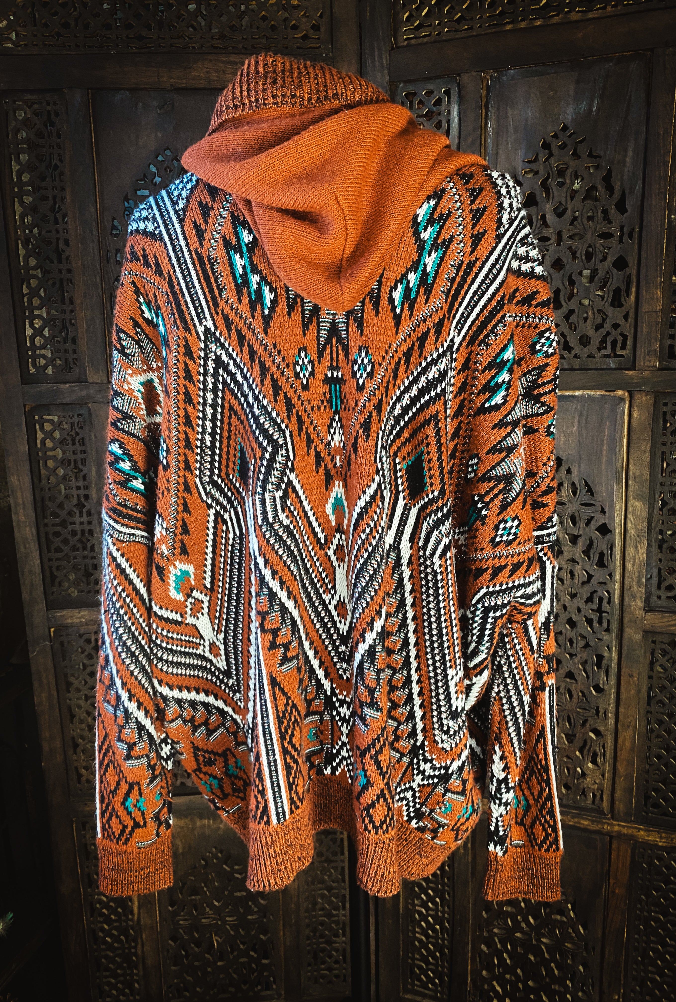 Tribal Design Cardigan With a Hood - Size Medium