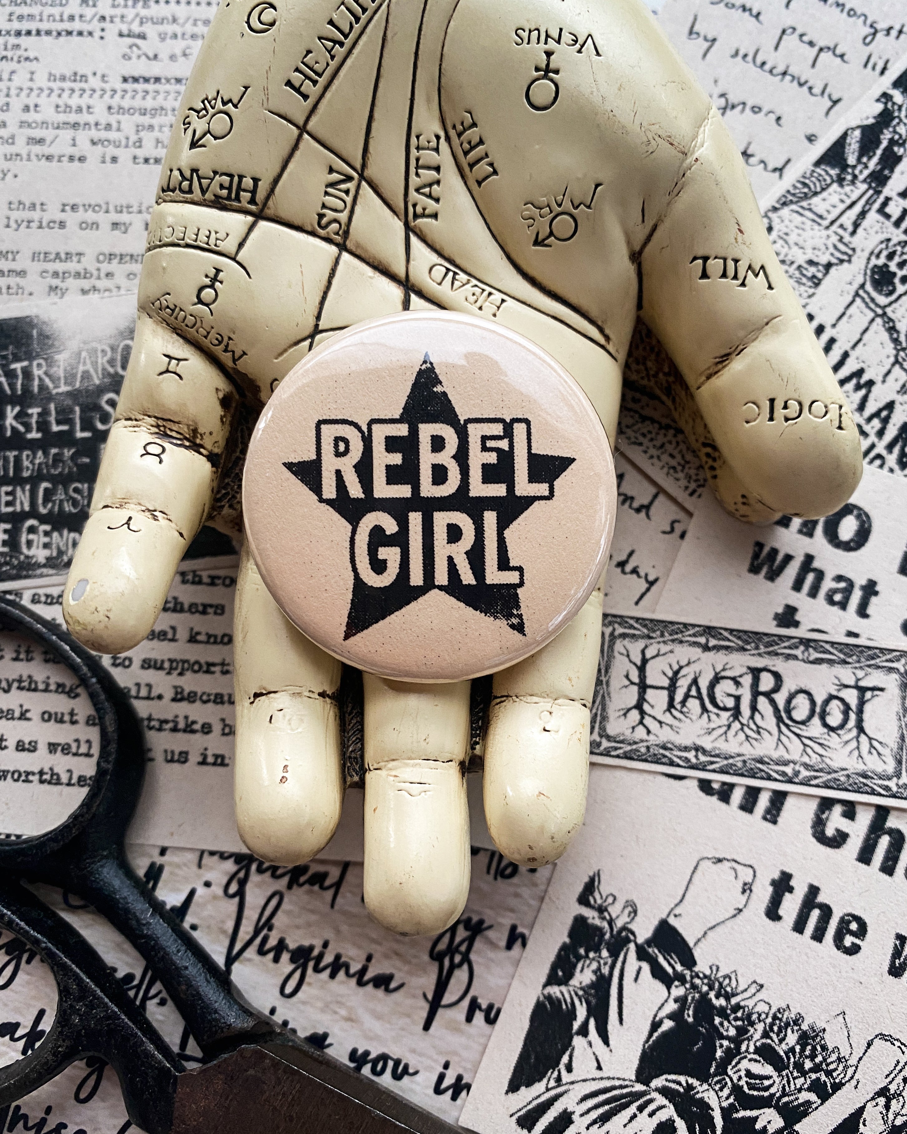 Rebel Girl - Hand Pressed Button/Pin - 1.5"