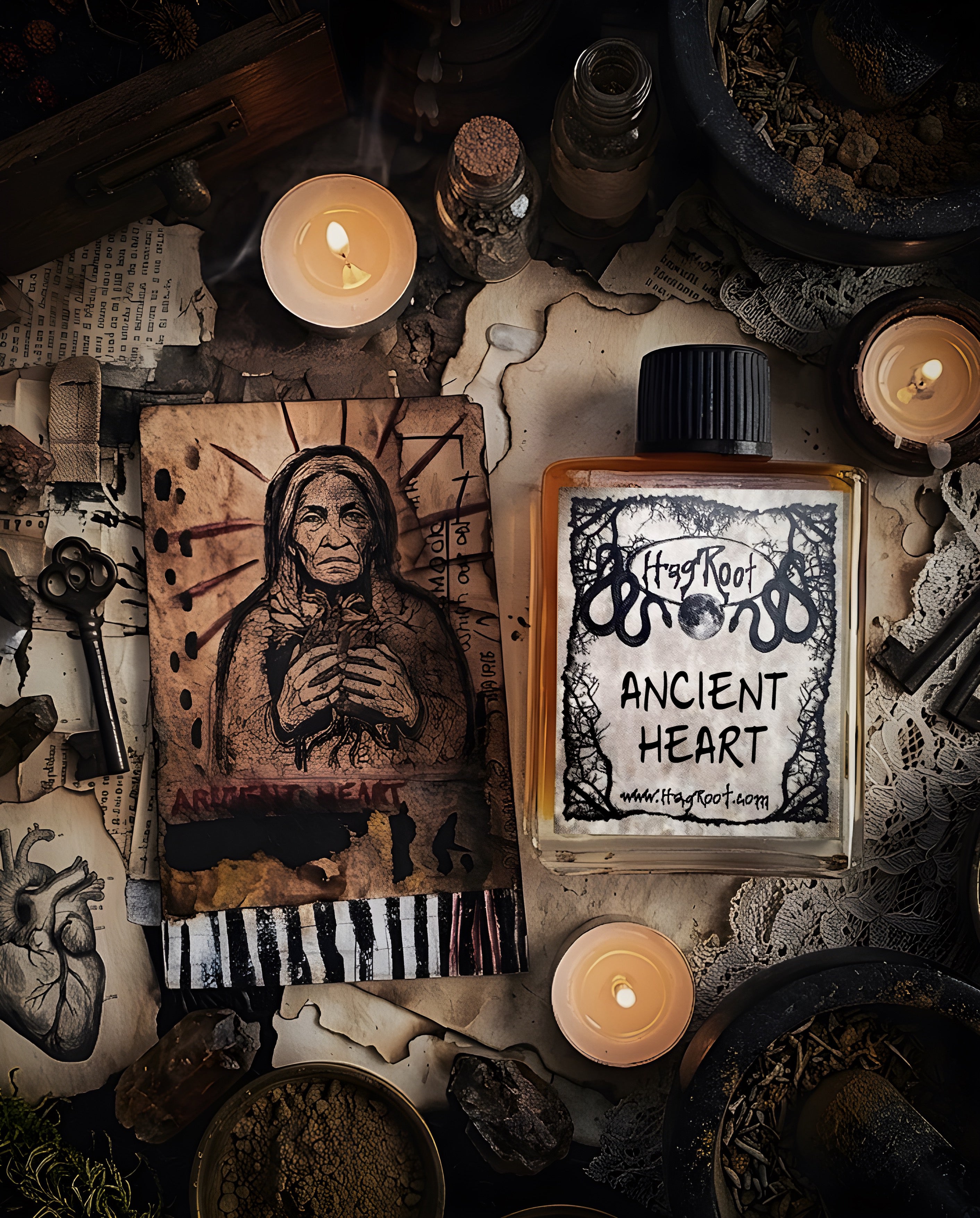 ANCIENT HEART-(Black Tea Leaves, Mahogany Wood, Tobacco)-Perfume, Cologne, Anointing, Ritual Oil