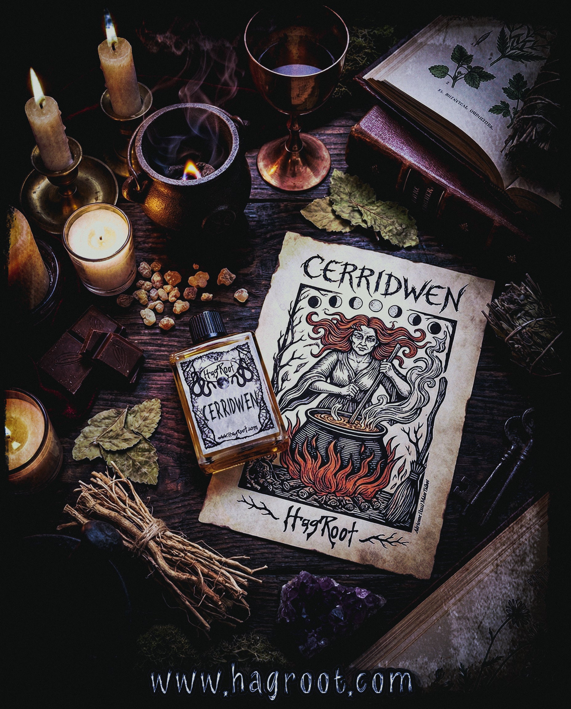CERRIDWEN-(Patchouli, Frankincense, Cauldron Smoke, Dark Chocolate, Moss, Vetiver)-Perfume, Cologne, Anointing, Ritual Oil
