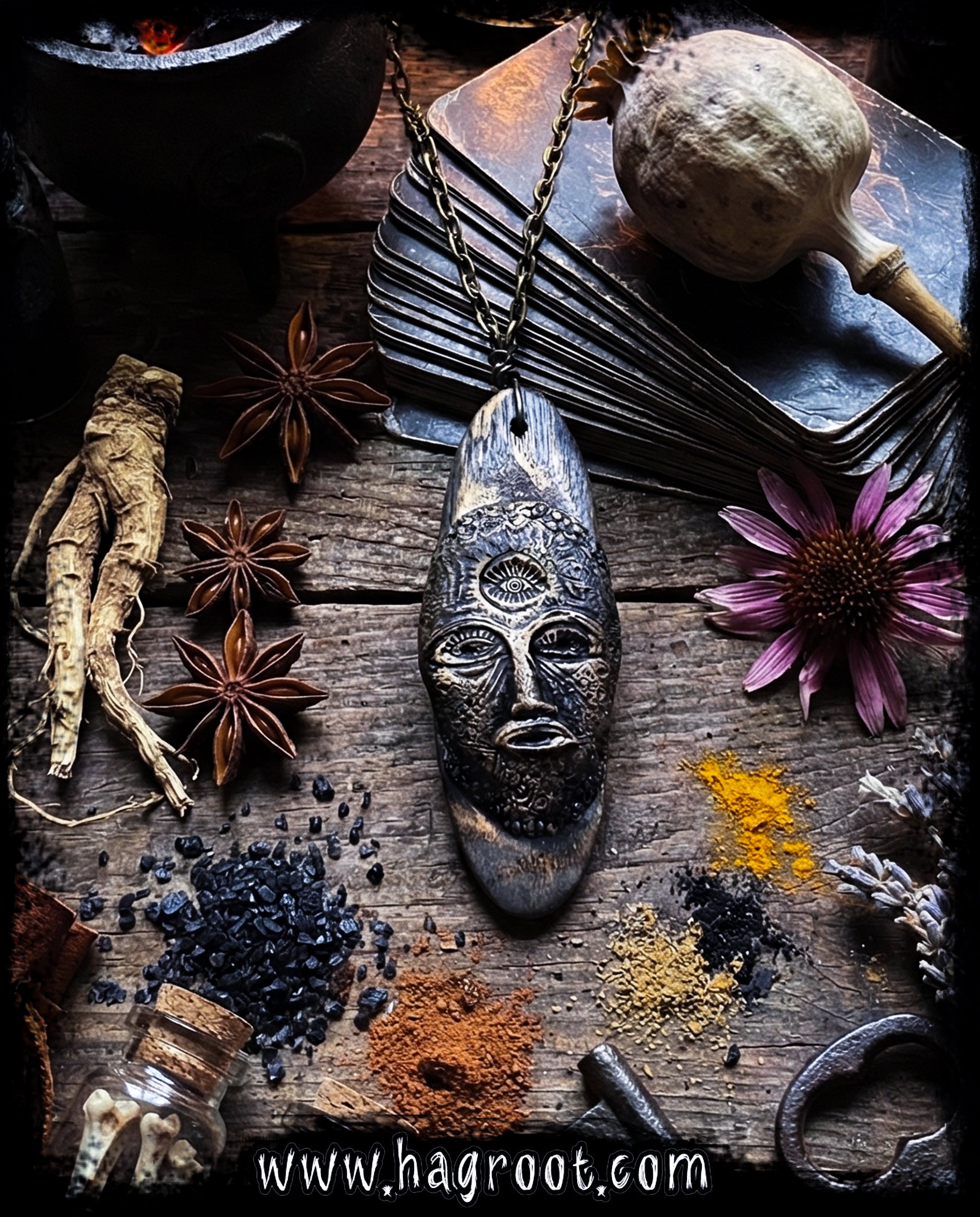 The Sage of Inner Peace - Wood + Clay Talisman/Amulet Necklace