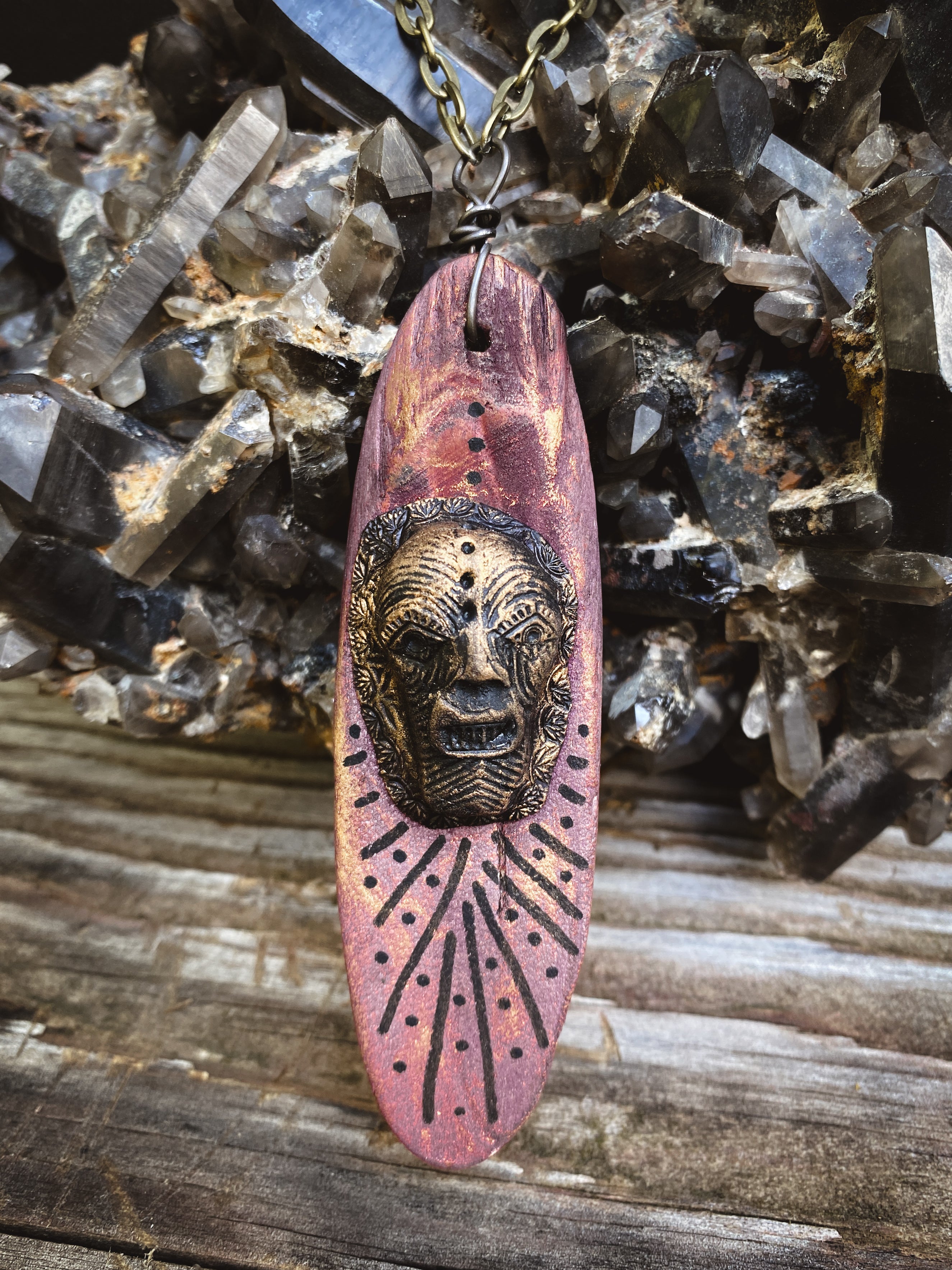 Gatekeeper of Shadows - Wood + Clay Talisman/Amulet Necklace