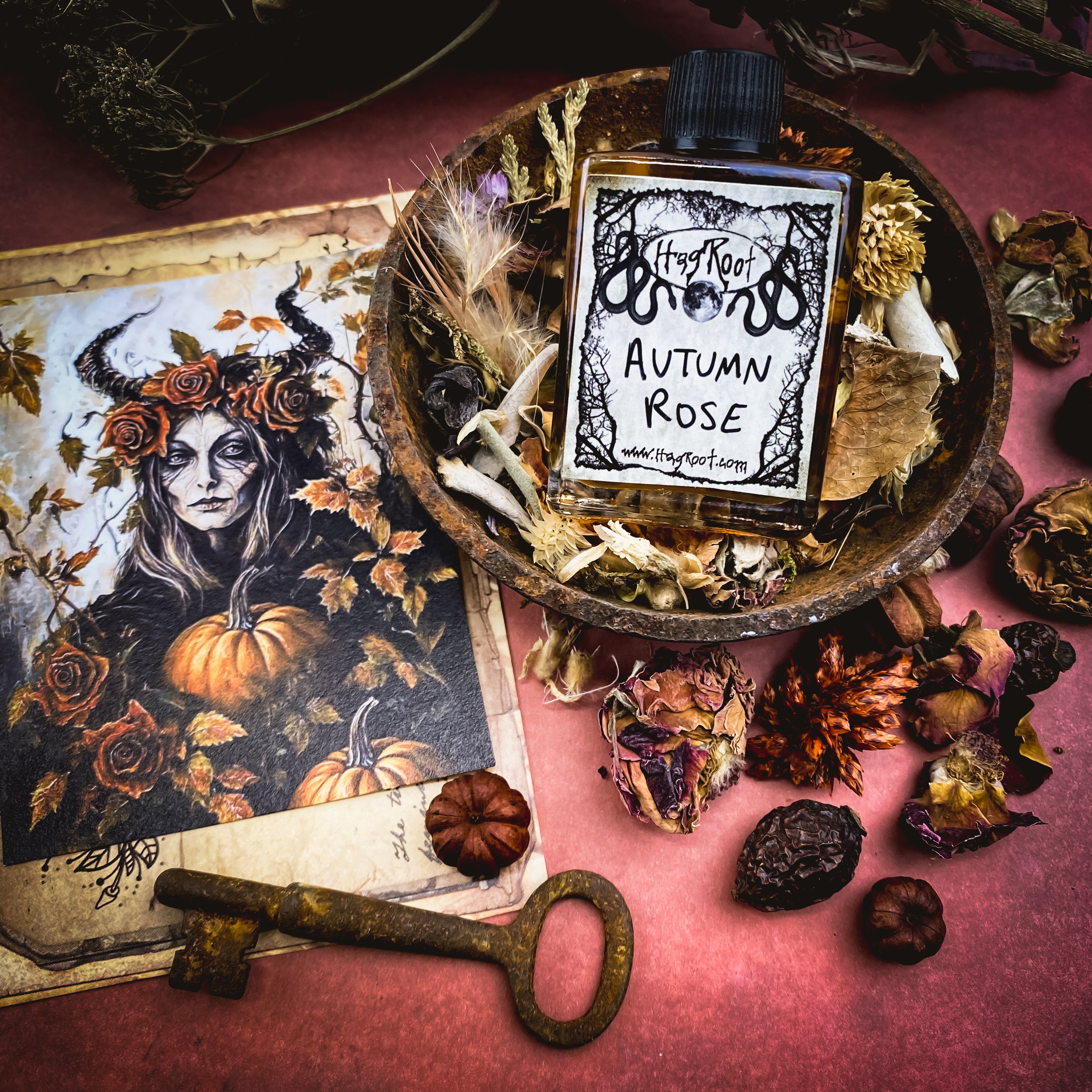 AUTUMN ROSE-(Pumpkin, Rose, Nutmeg, Ginger, Vanilla, Cinnamon, Cardamom, Oak)-Perfume, Cologne, Anointing, Ritual Oil