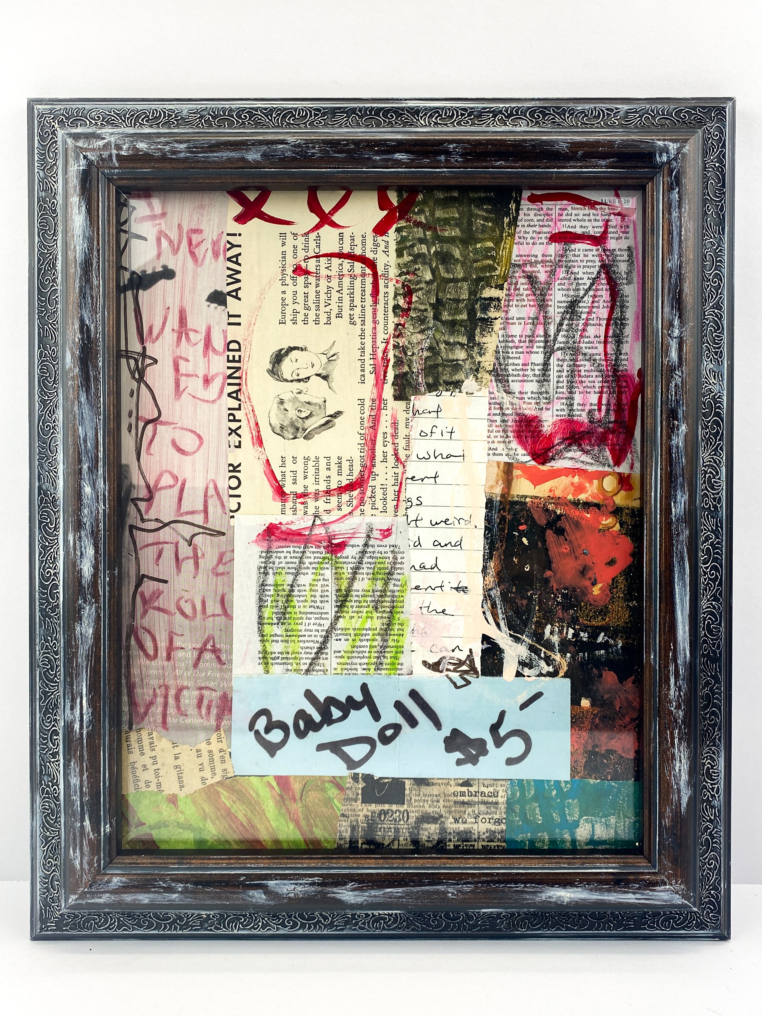 Doll - Original Mixed Media Collage In Frame