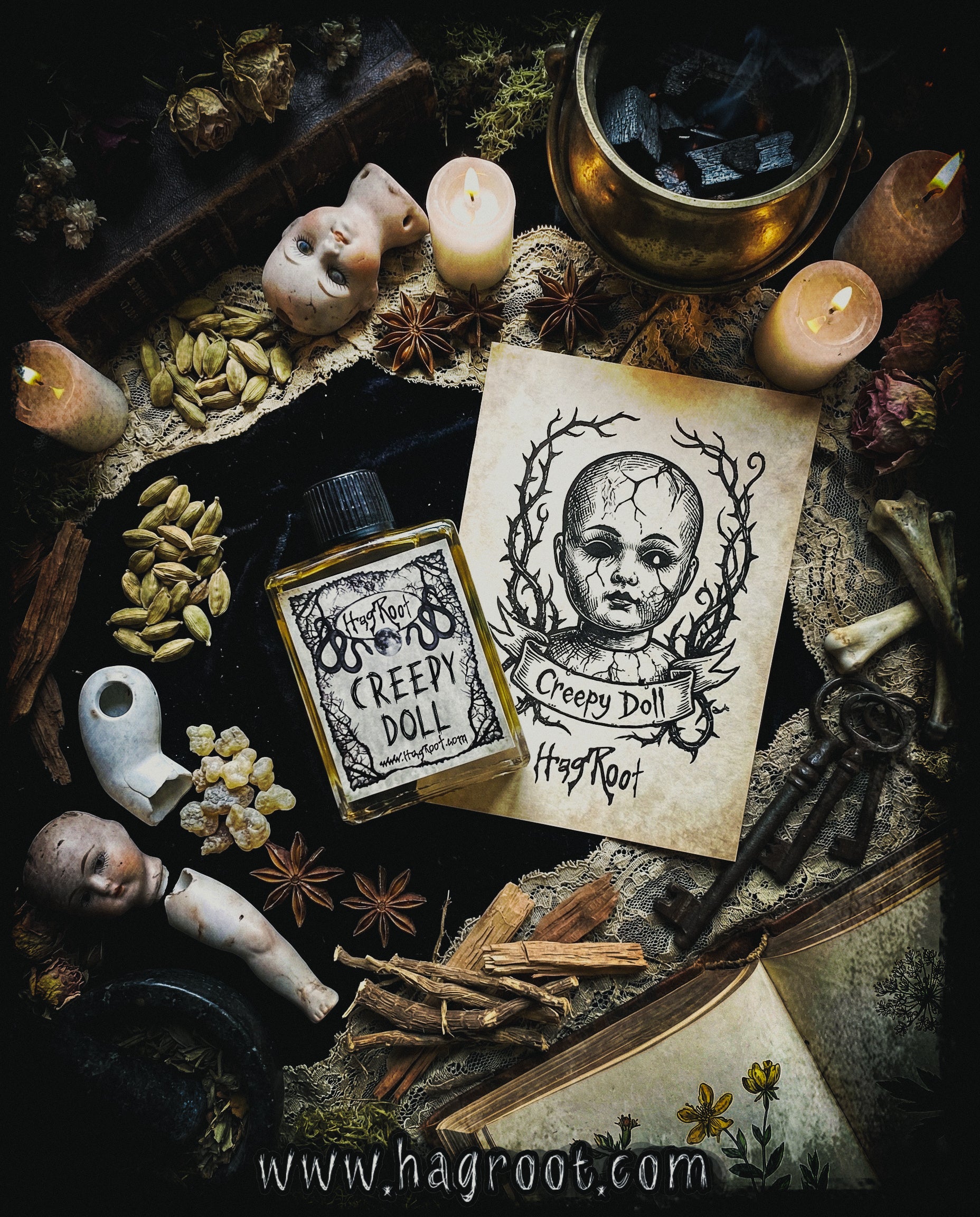 CREEPY DOLL-(Spun Sugar, Vanilla, Cardamom, Vetiver, Cedar, Frankincense)-Perfume, Cologne, Anointing, Ritual Oil