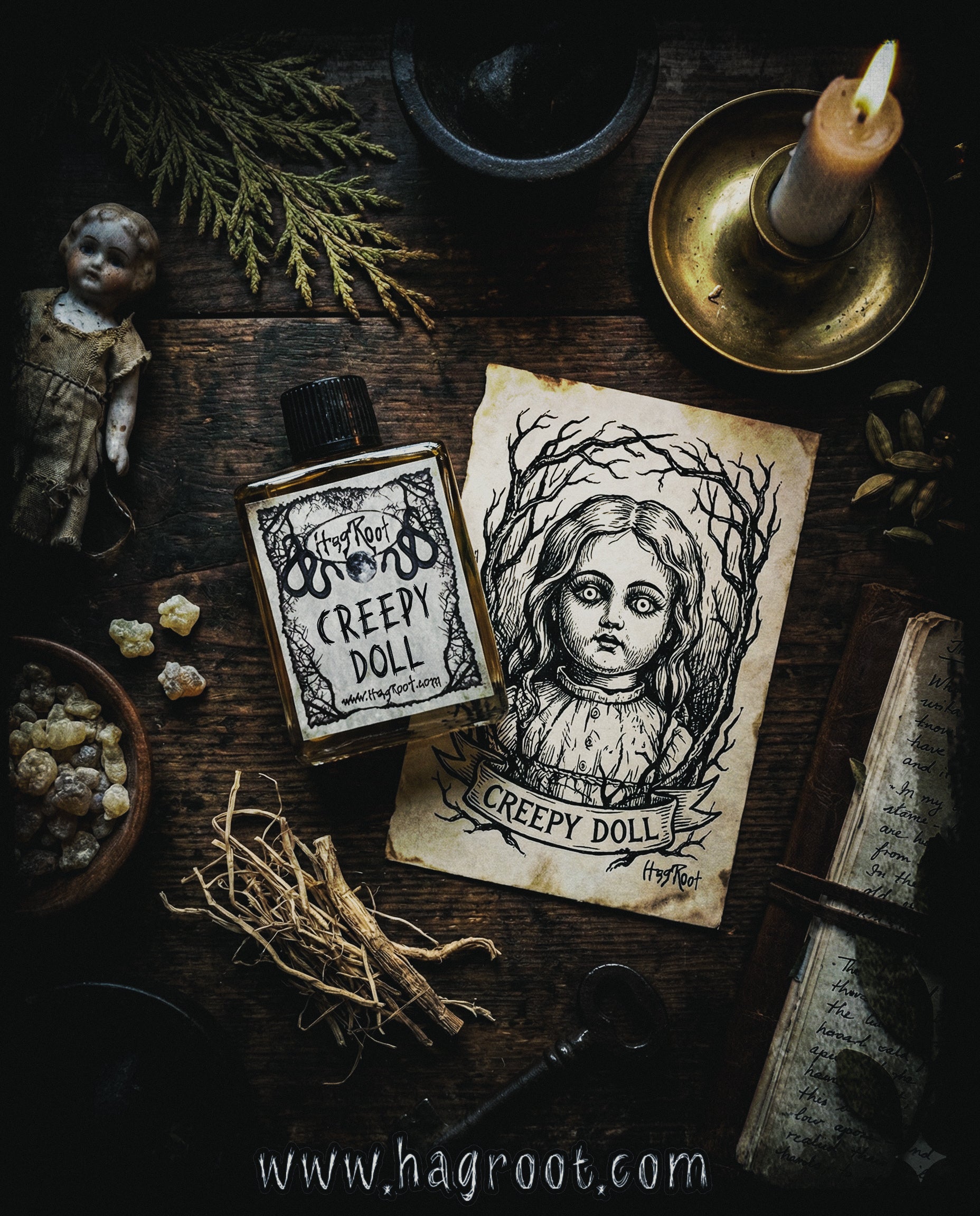 CREEPY DOLL-(Spun Sugar, Vanilla, Cardamom, Vetiver, Cedar, Frankincense)-Perfume, Cologne, Anointing, Ritual Oil