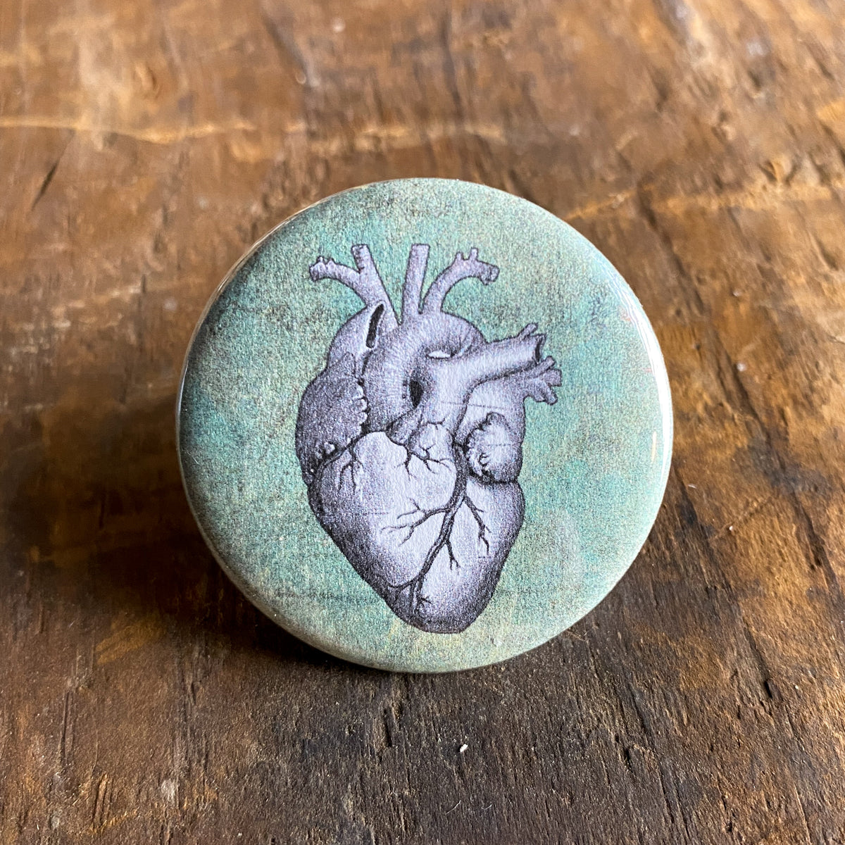 Cardiac Building Button Anatomical Heart - Hand Pressed Button/Pin - 1.5