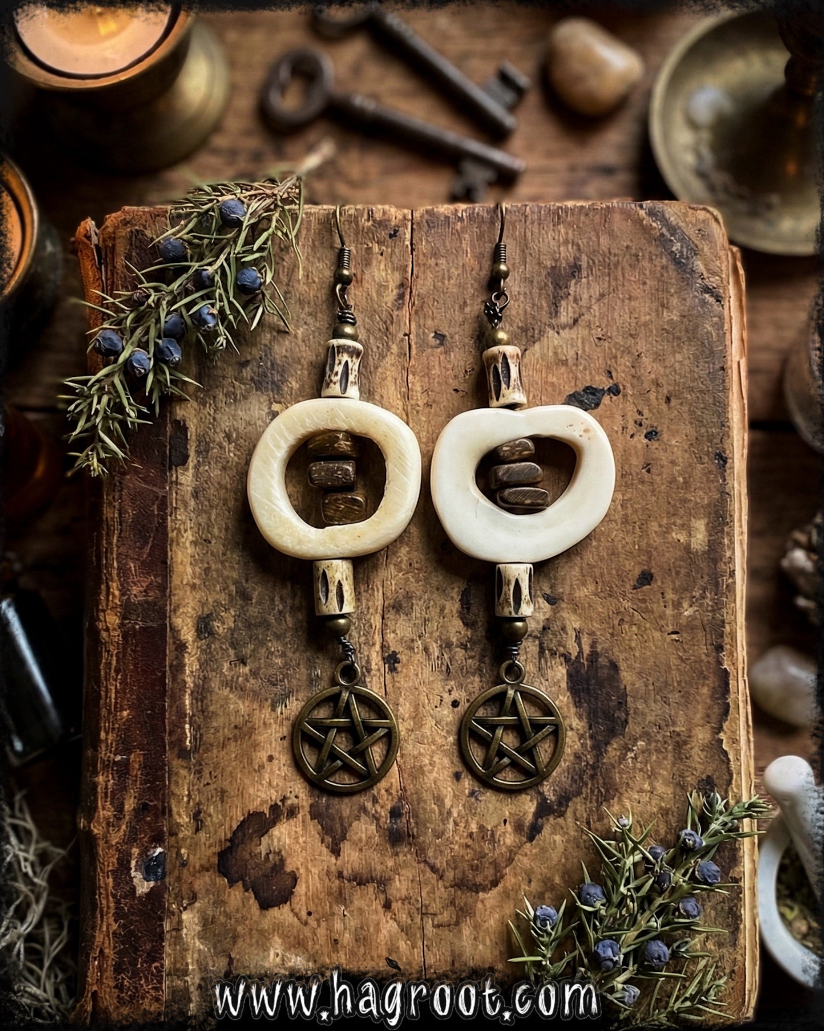 Bone Witch Earrings - Handcrafted with Carved Bone + Wood