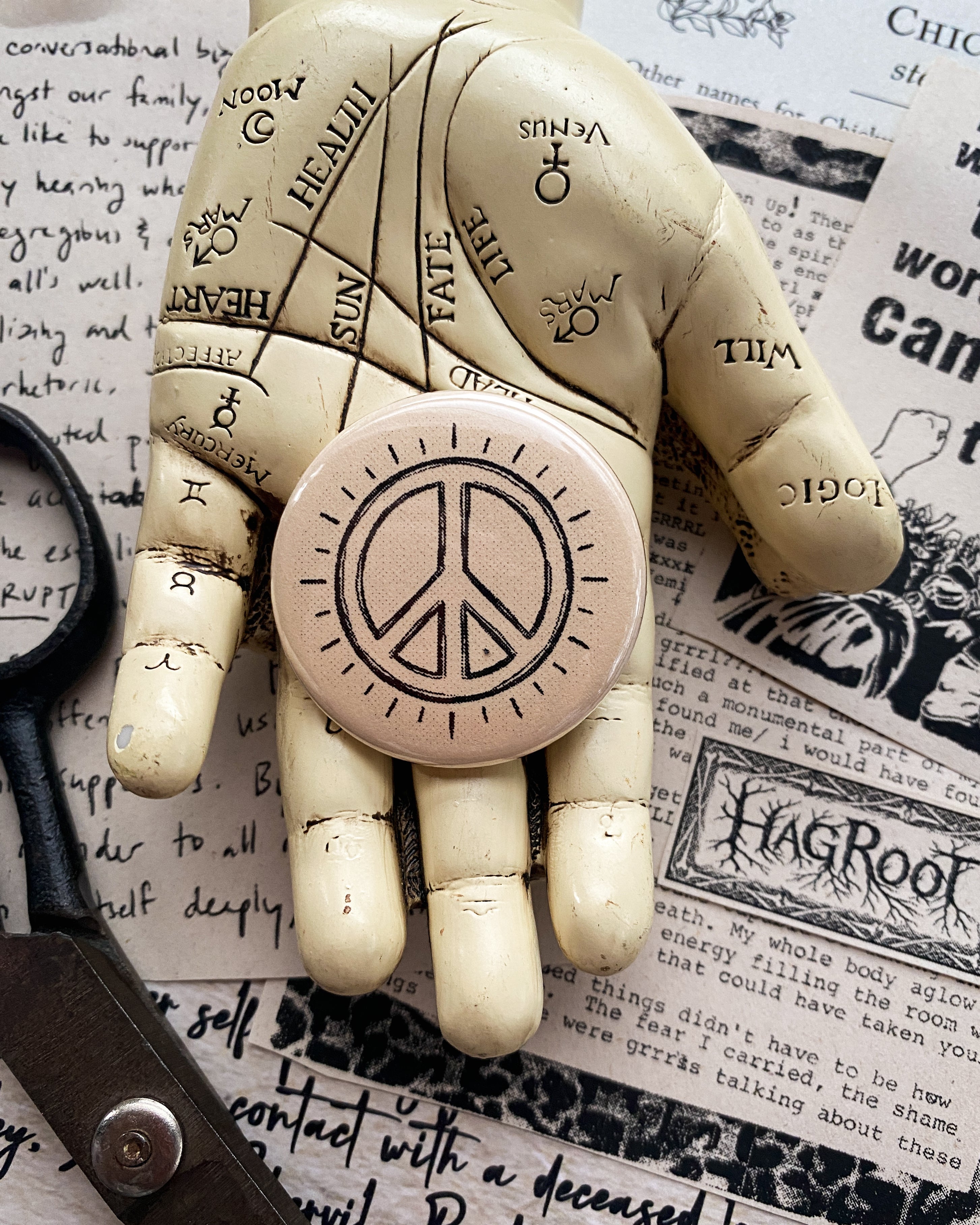 Peace - Hand Pressed Button/Pin - 1.5"