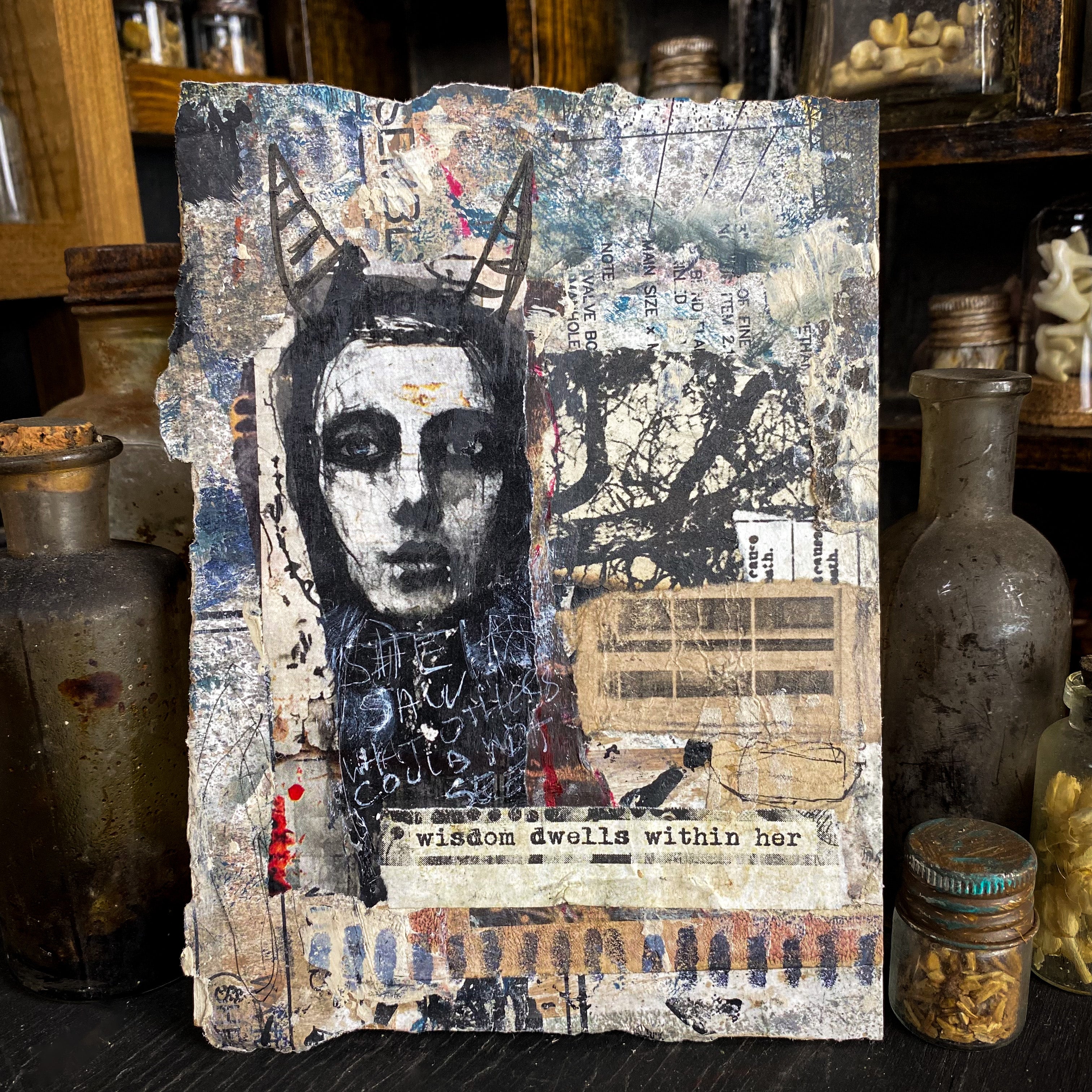 Wisdom Dwells Within Her - Original Mixed Media Collage