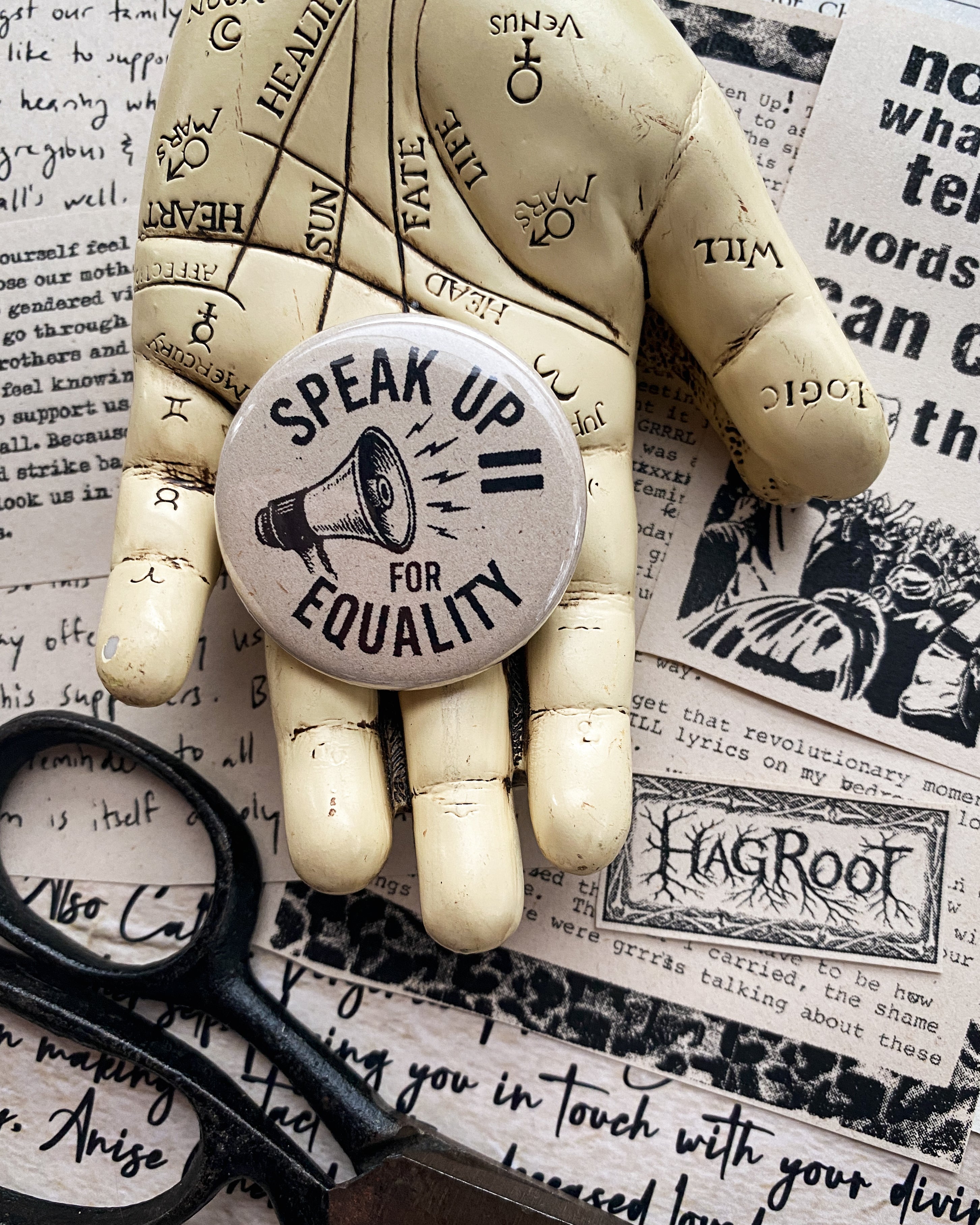 Speak Up for Equality - Hand Pressed Button/Pin - 1.5"