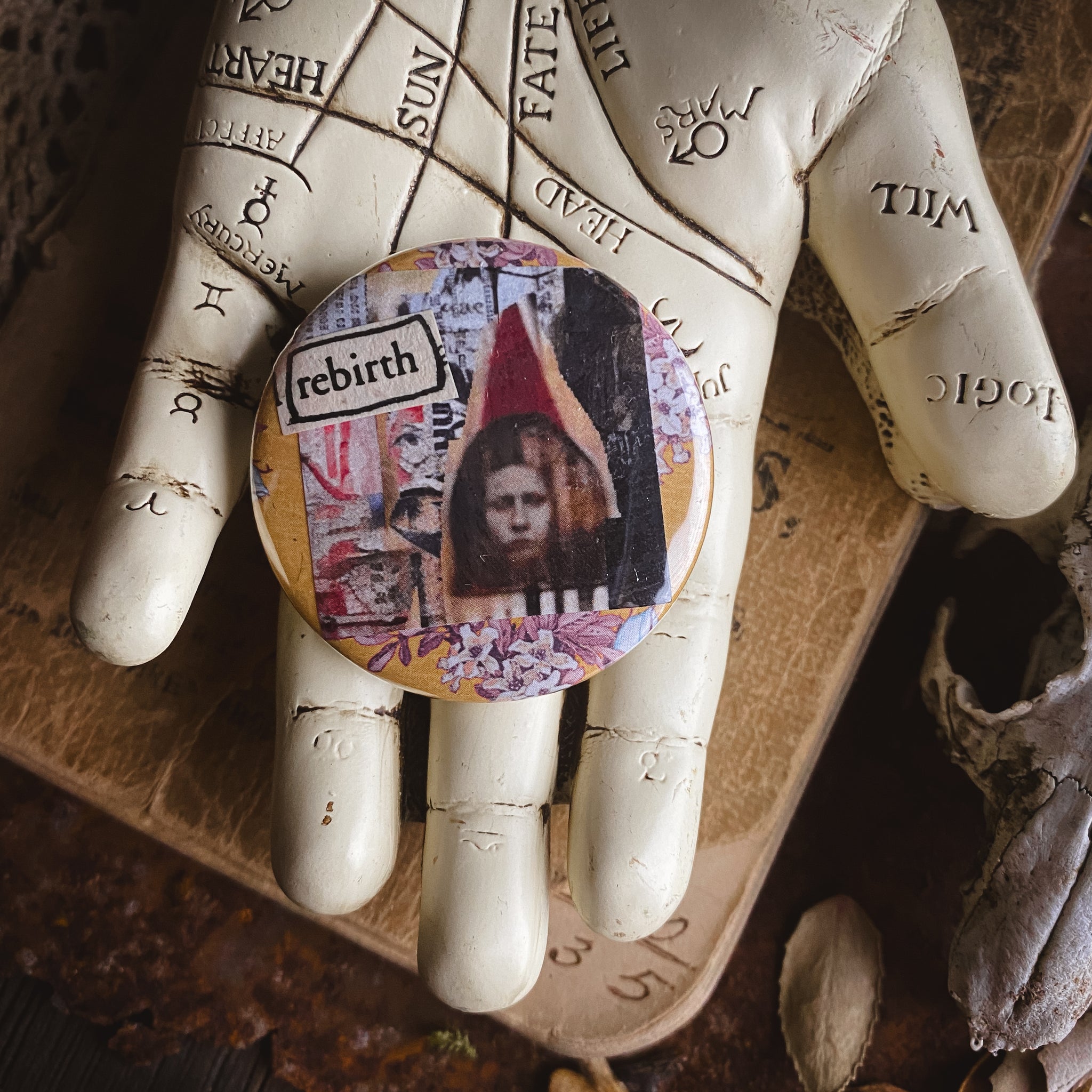 Rebirth - Hand Pressed Button/Pin - 1.5