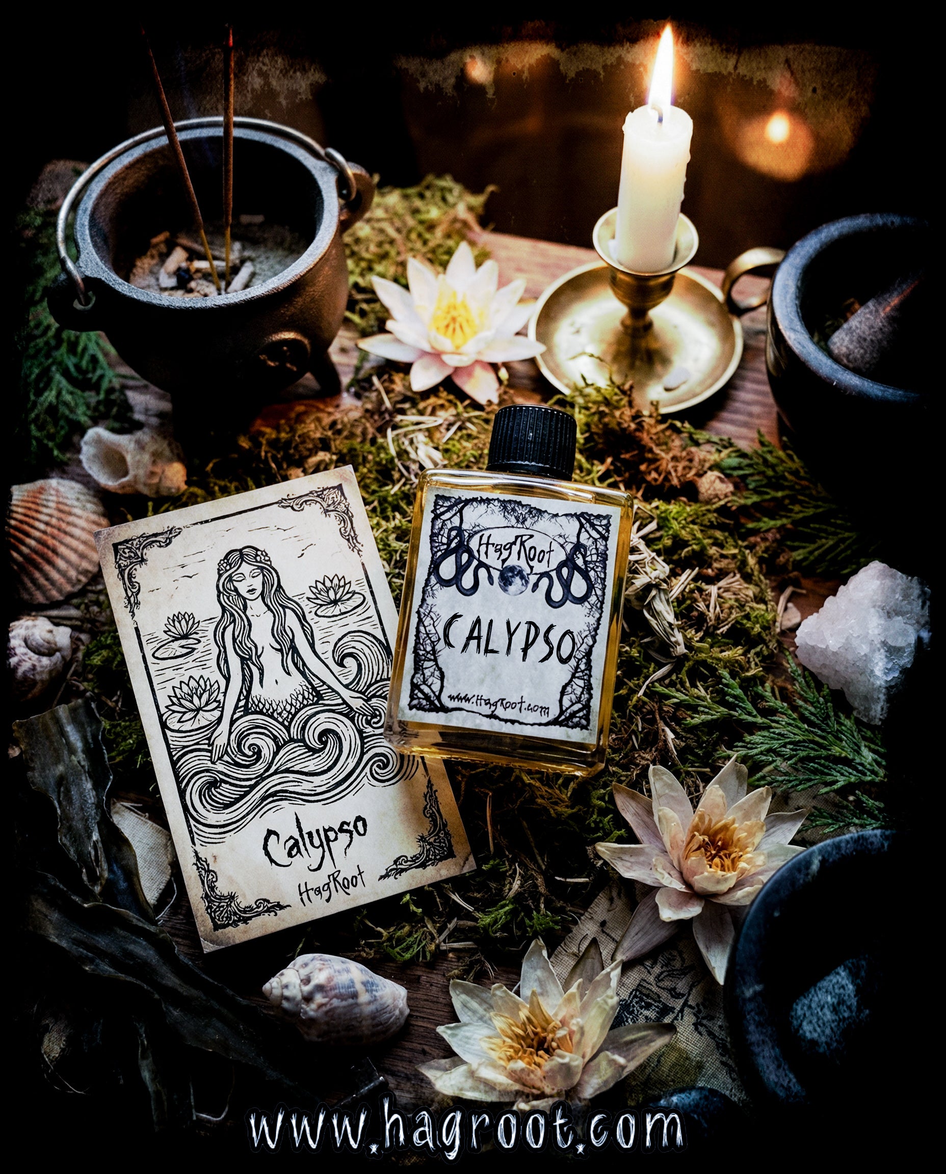 CALYPSO-(Water Lily, Sea Salt, Moss, Cedar, Exotic Spices)-Perfume, Cologne, Anointing, Ritual Oil